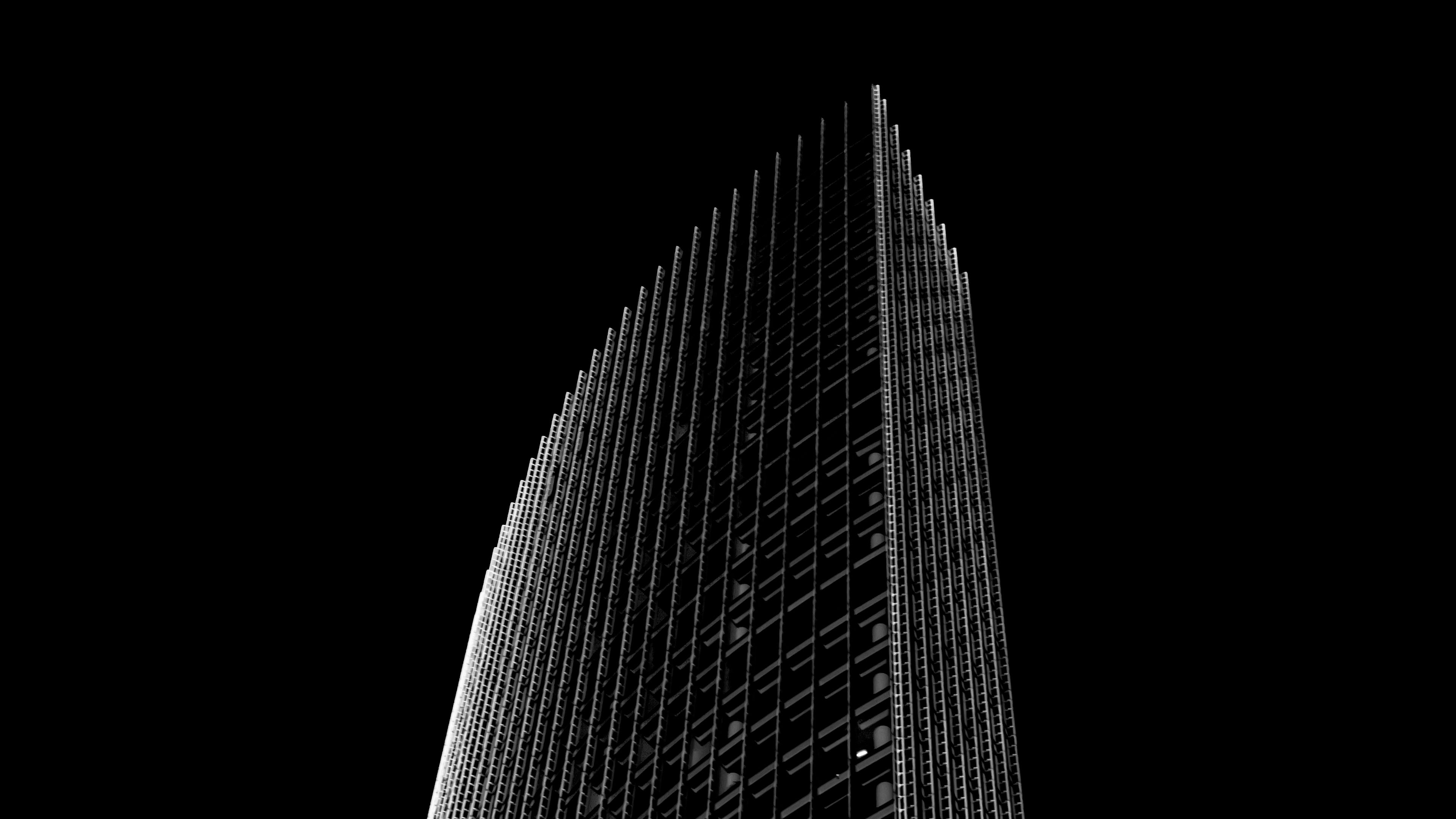 3840x2160 Wallpaper / skyscraper, building, black and white, minimalism, architecture, facade, 4k free download, Desktop