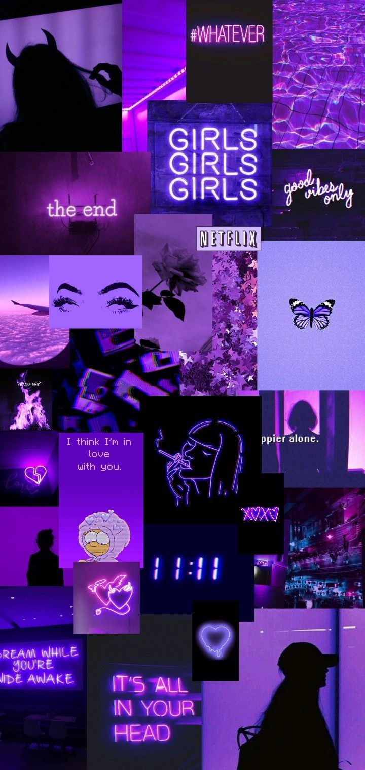 720x1520 neon purple aesthetic collage wallpaper. Dark purple aesthetic, Purple wallpaper iphone, iPhone wallpaper tumblr aesthetic, Phone