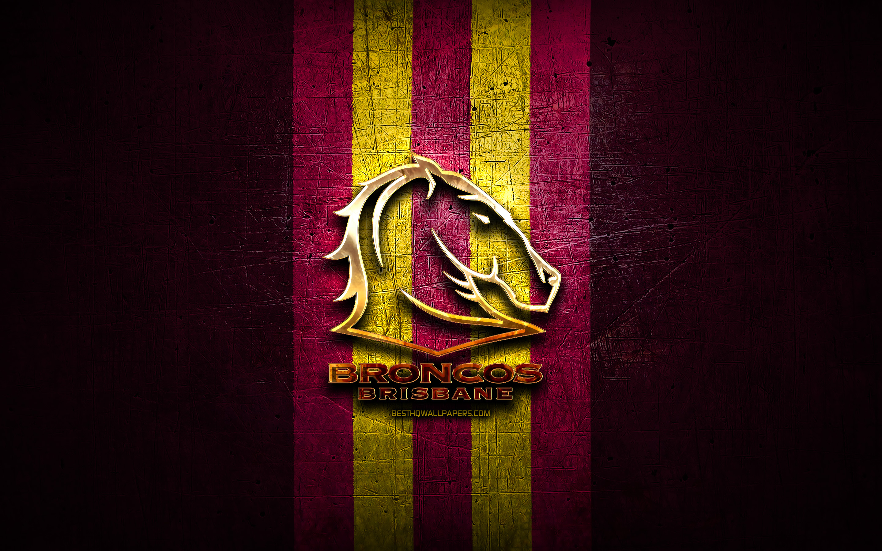 2880x1800 Download wallpaper Brisbane Broncos, golden logo, National Rugby League, purple metal background, australian rugby club, Brisbane Broncos logo, rugby, NRL for desktop with resolution. High Quality HD picture wallpaper, Desktop