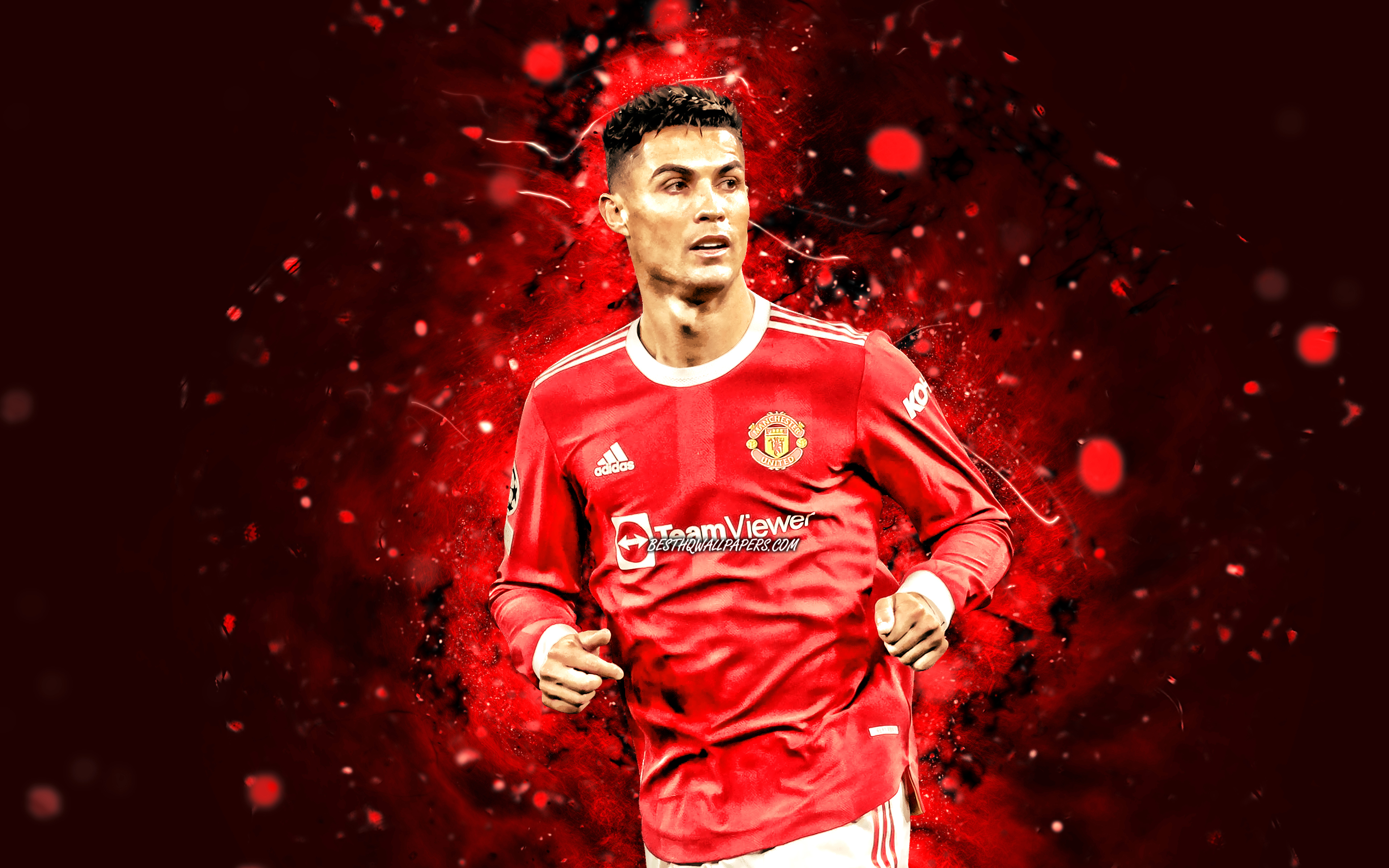 3840x2400 Download wallpaper 4k, Cristiano Ronaldo Manchester United, match, CR red neon lights, football stars, CR7 Man United, Premier League, portuguese footballers, soccer, Manchester United FC, Cristiano Ronaldo, Cristiano Ronaldo 4K for desktop, Desktop