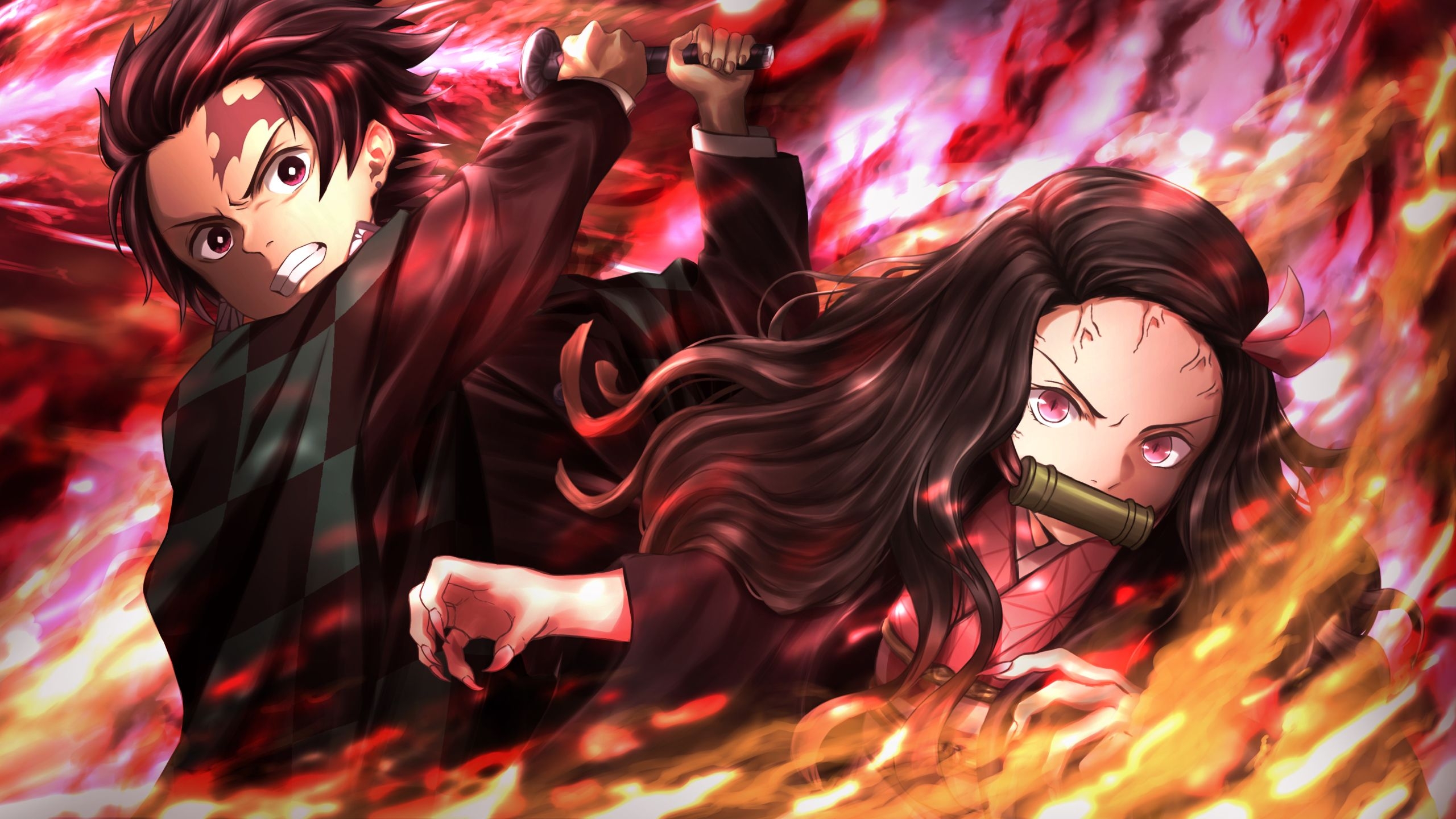 2560x1440 Nezuko and Tanjirou 1440P Resolution Wallpaper, HD Anime, Desktop