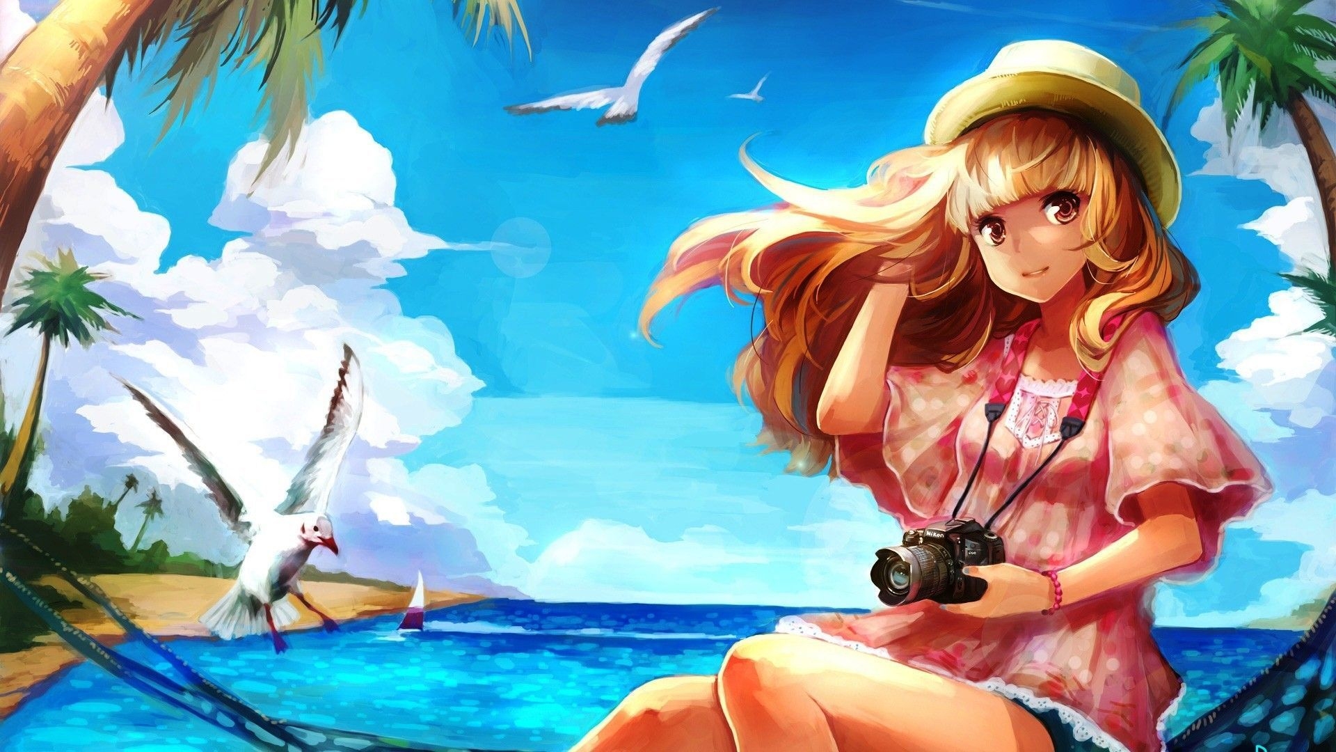 1920x1080 Blonde Anime with Camera HD Wallpaper. Anime summer, Anime, Anime wallpaper, Desktop