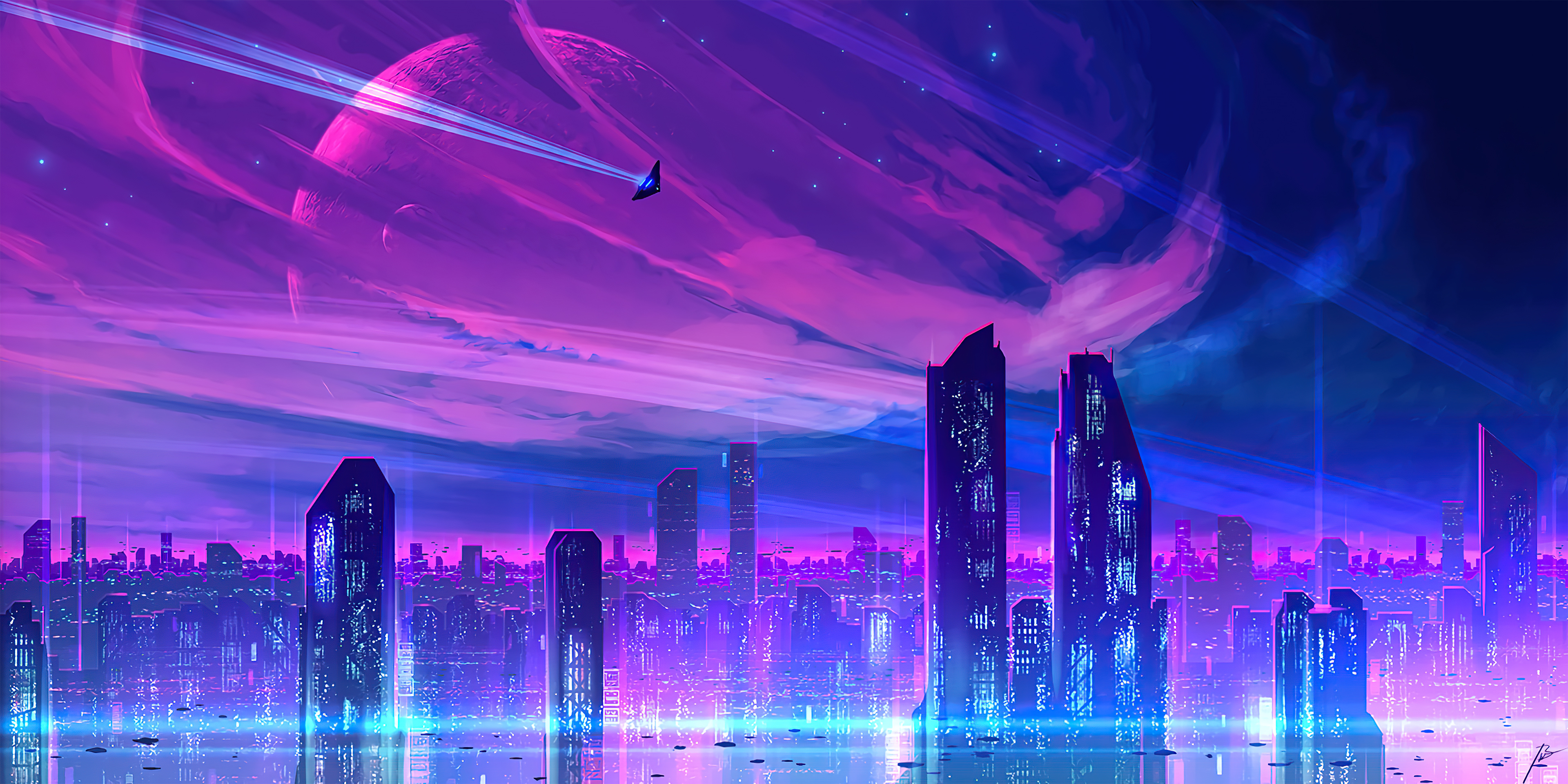 3840x1920 A Neon City, HD Artist, 4k Wallpaper, Image, Background, Photo and Picture, Dual Screen