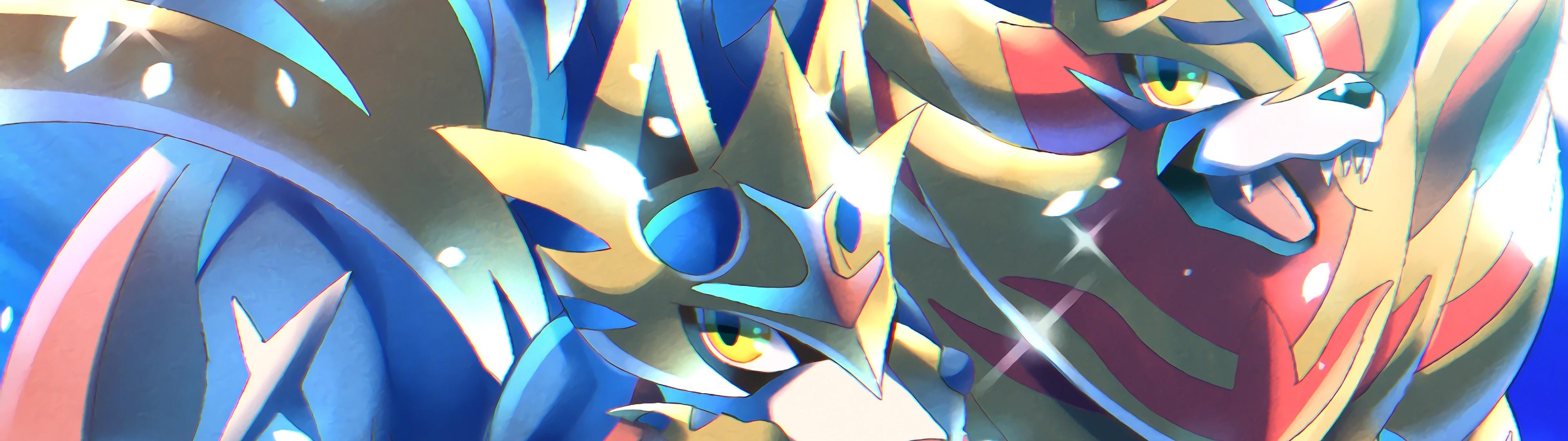 3840x1080 Zacian and Zamazenta Pokemon Sword and Shield 4K Wallpaper, Dual Screen