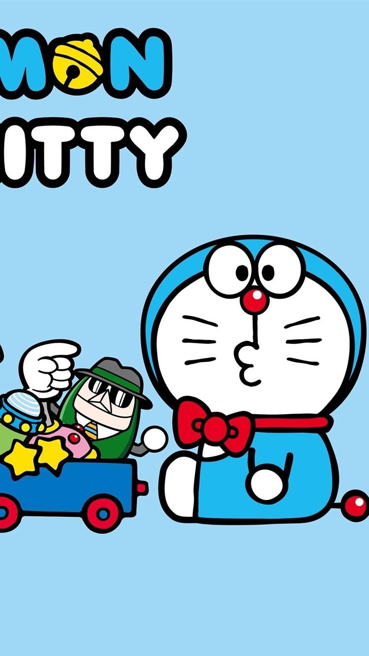 750x1340 iPhone Wallpaper Doraemon With Hello Kitty Vs Hello, Phone