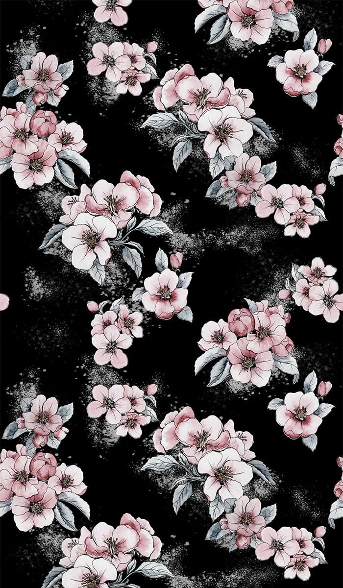 700x1200 Fashionable dark floral pattern of Apple flowers. Botanical motifs are scattered ra. Floral print wallpaper, Vintage flowers wallpaper, Vintage floral background, Phone