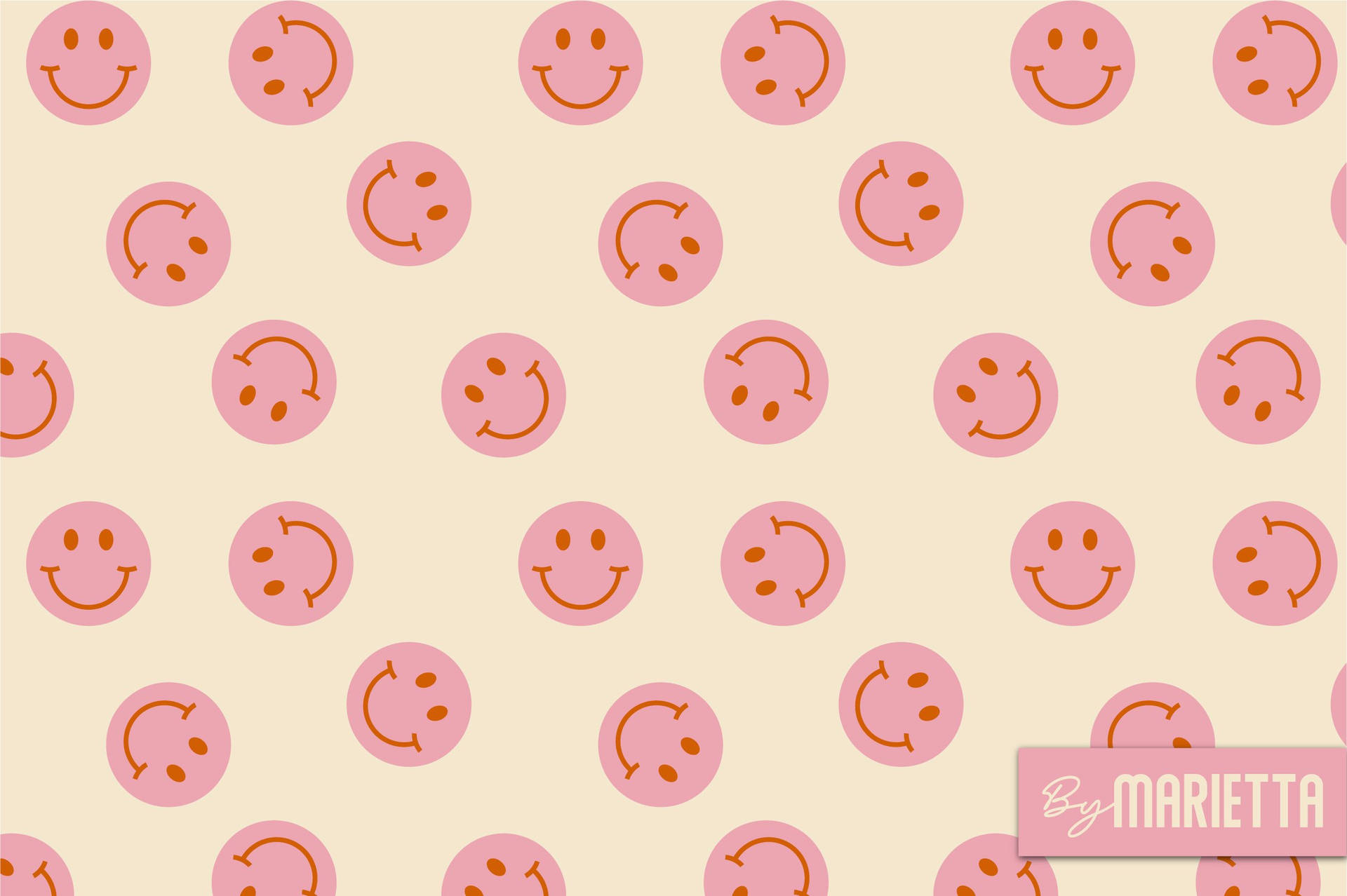 1920x1280 Download Pink Preppy Smiley Face On Yellow Wallpaper, Desktop