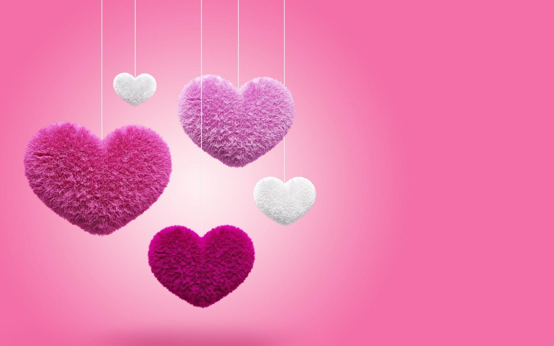 1920x1200 Fluffy Wallpaper, hearts, pink, 3D, love, hearts, fluffy. HD, Desktop