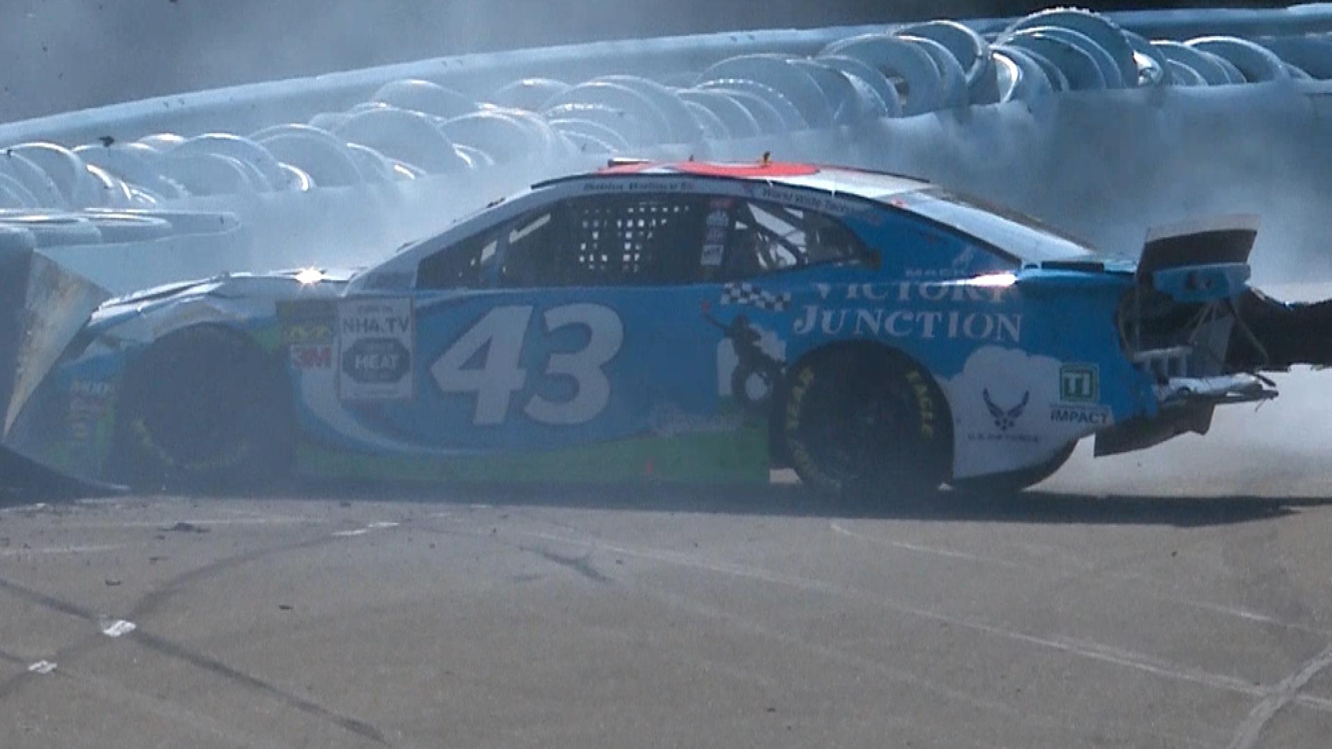 1920x1080 Bubba Wallace plows into tire barrier at Watkins Glen, Desktop