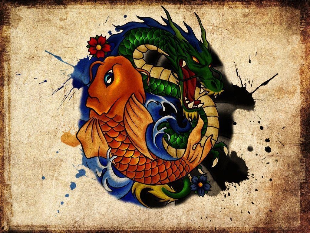 1030x770 Dragon And Koi Tattoo Design Wallpaper HD Skilal, Skilal.Com, Desktop