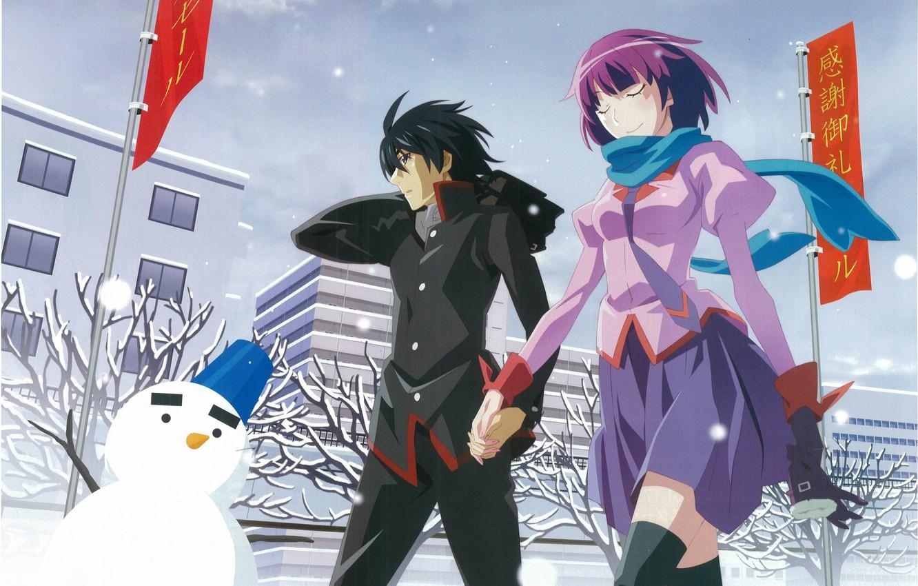 1340x850 Wallpaper winter, snow, street, snowman, walk, students, Desktop