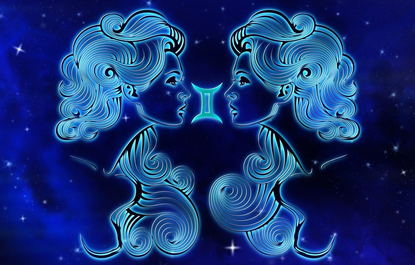 1340x850 Wallpaper space, girls, Gemini, zodiac sign image for desktop, section рендеринг, Desktop