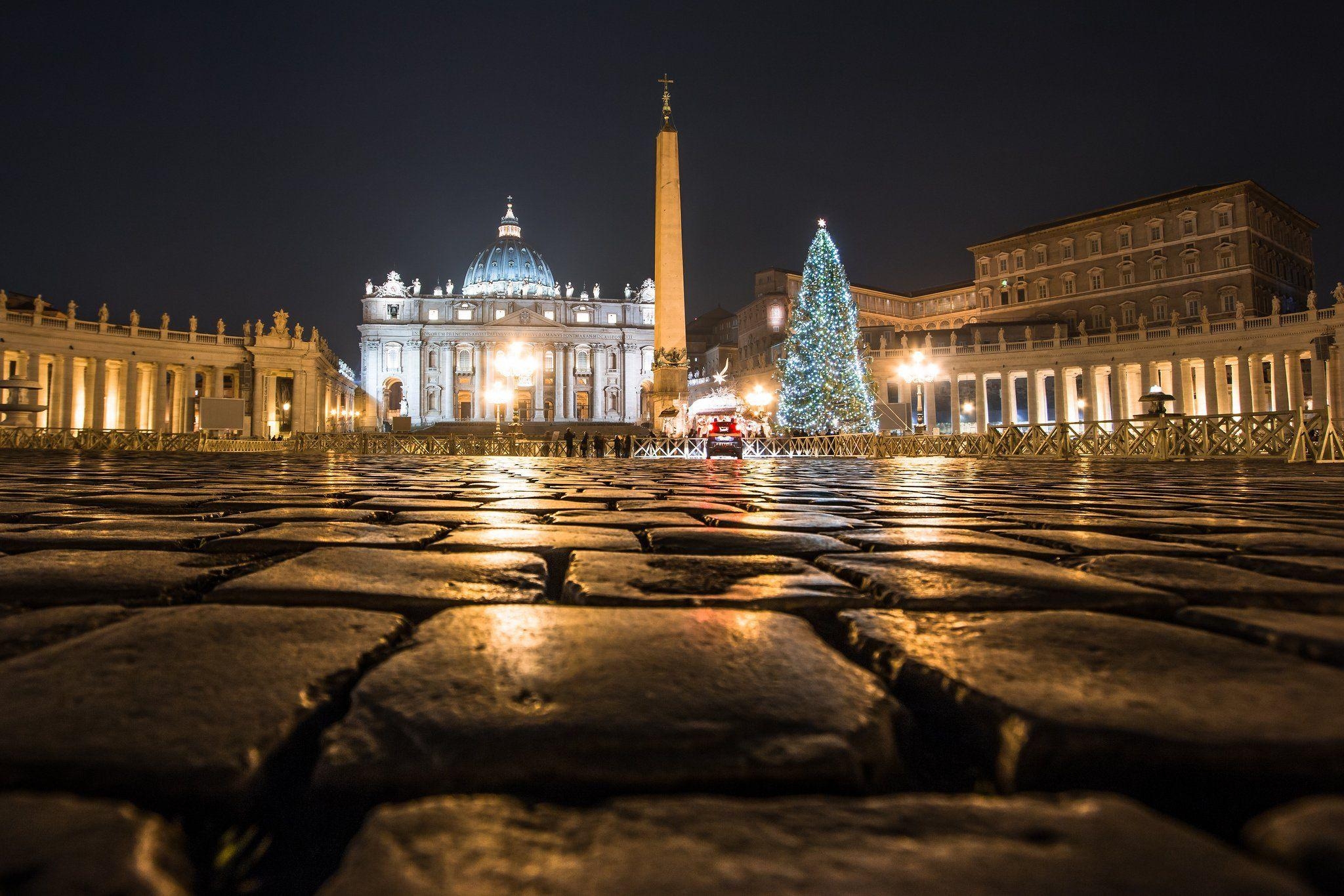 2050x1370 Vatican Vatican cathedral night lights square colonnade tree, Desktop