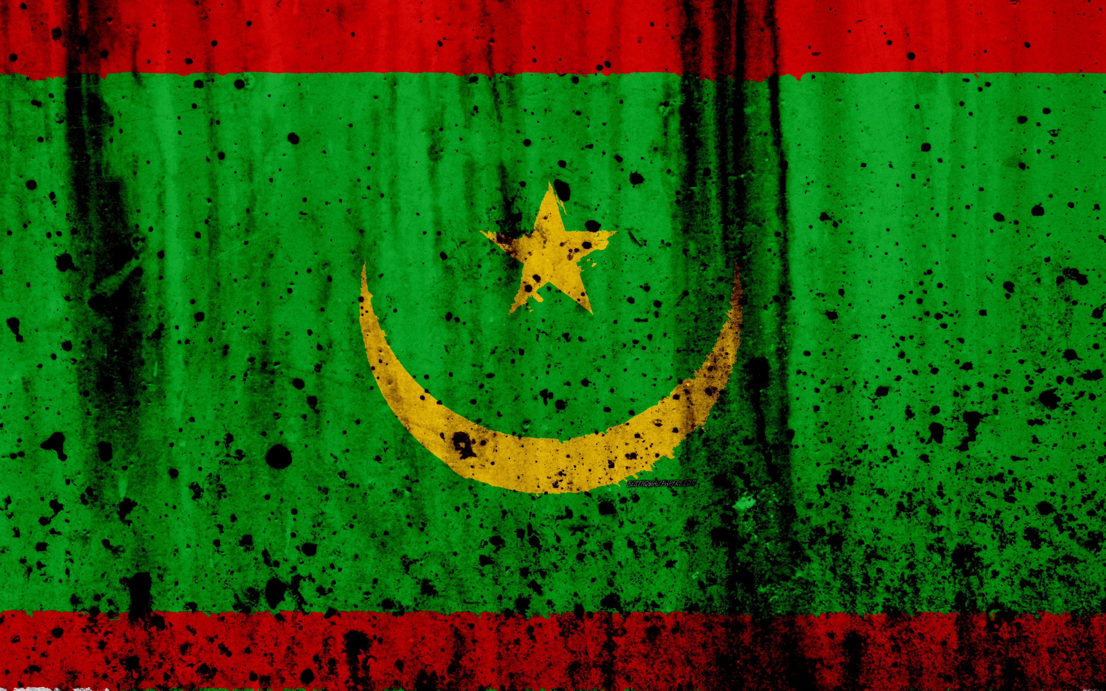 3840x2400 Download wallpaper Mauritanian flag, 4k, grunge, flag of Mauritania, Desktop