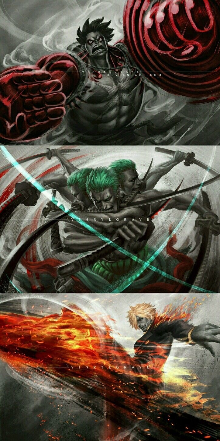 730x1450 Luffy, Zoro and Sanji. Gambar manga, Gambar realistis, Gambar, Phone