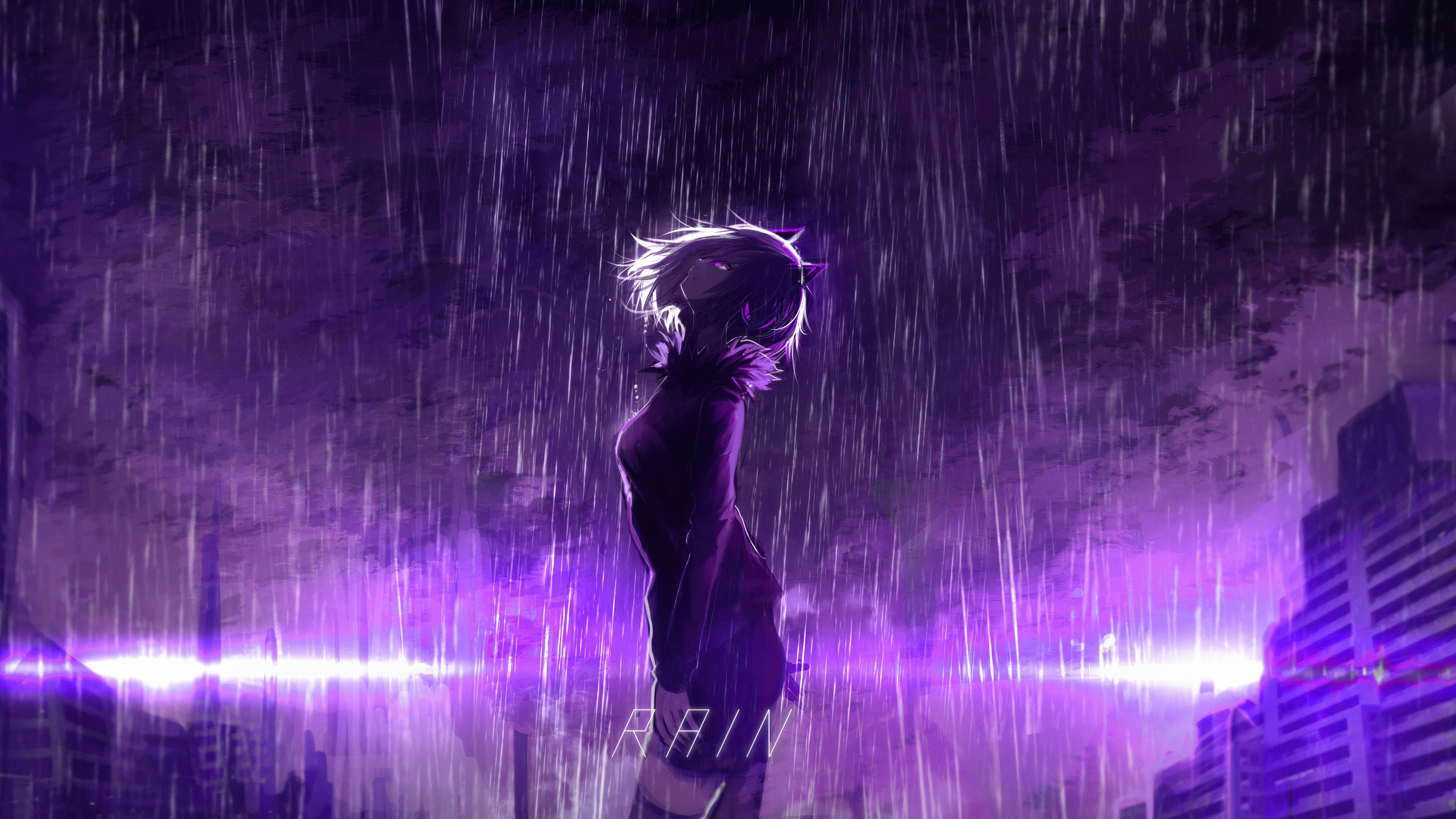 3840x2160 Girl under purple rain Wallpaper 4k Ultra HD, Desktop