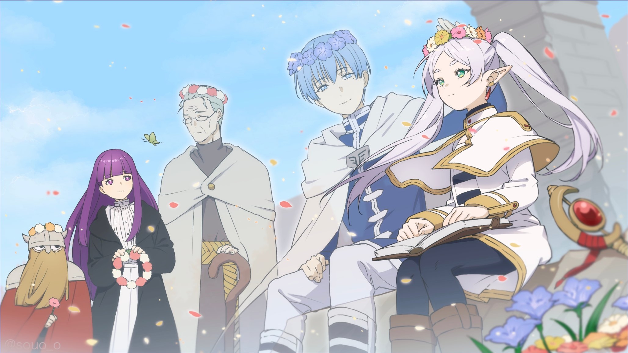 2060x1160 frieren, fern, himmel, eisen, and heiter (sousou no frieren) drawn by soul_(tamashii), Desktop