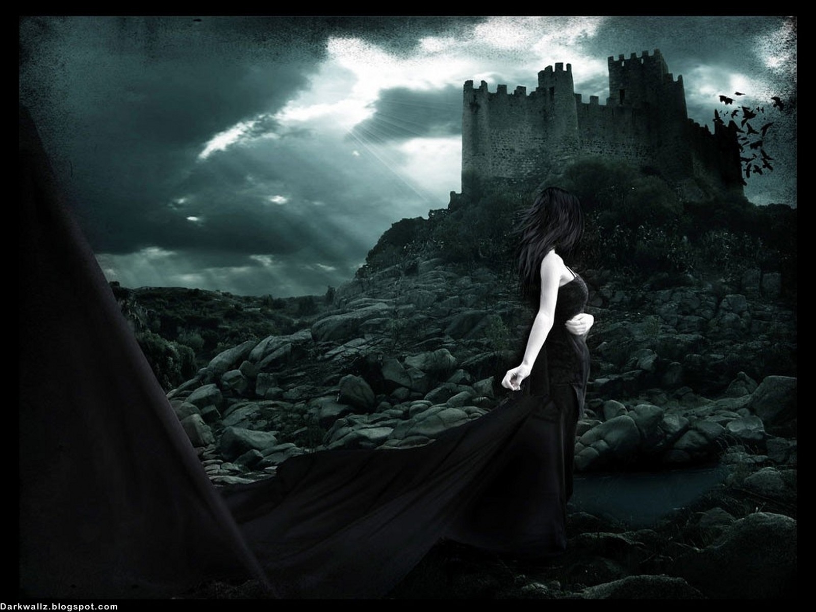 1600x1200 Gothic Girl And Castle, Desktop