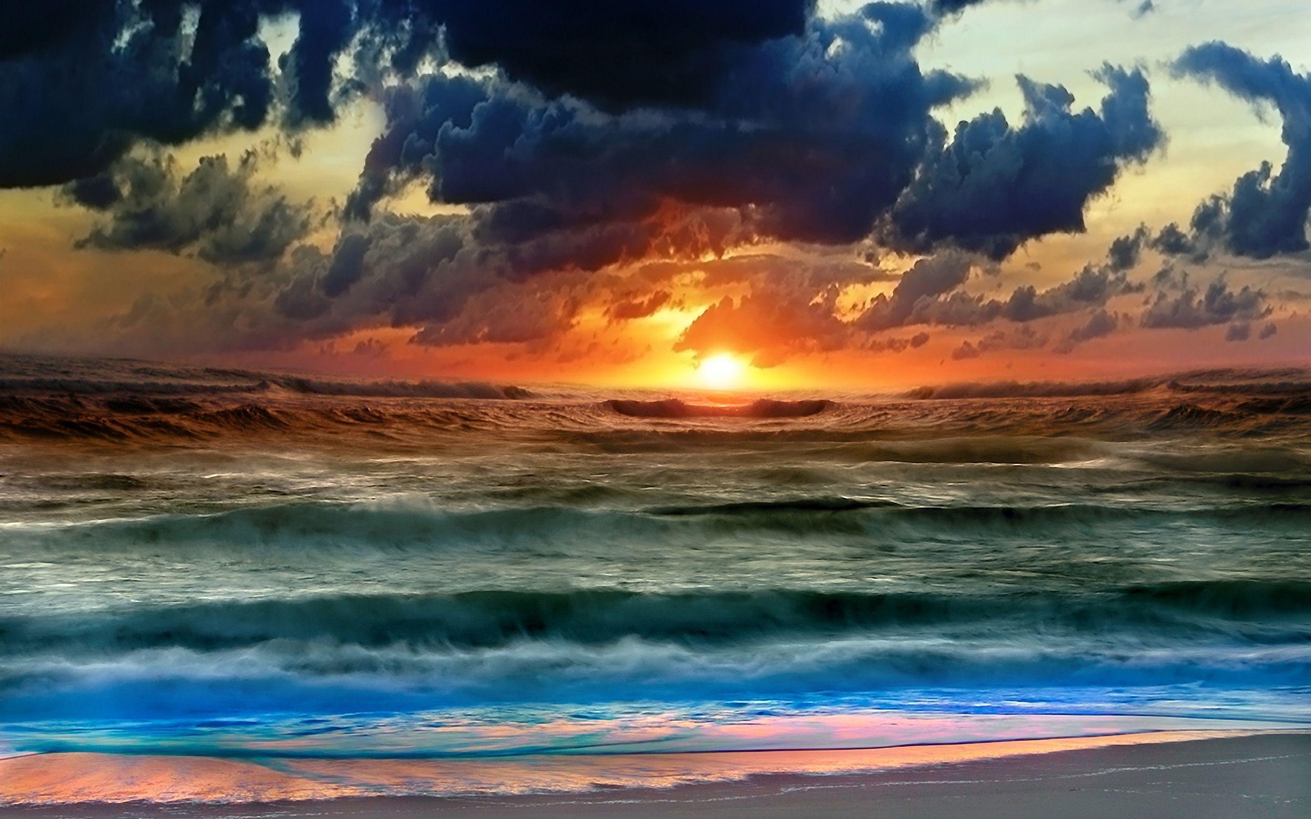 2560x1600 Ocean Waves Sunset Wallpaper, Desktop