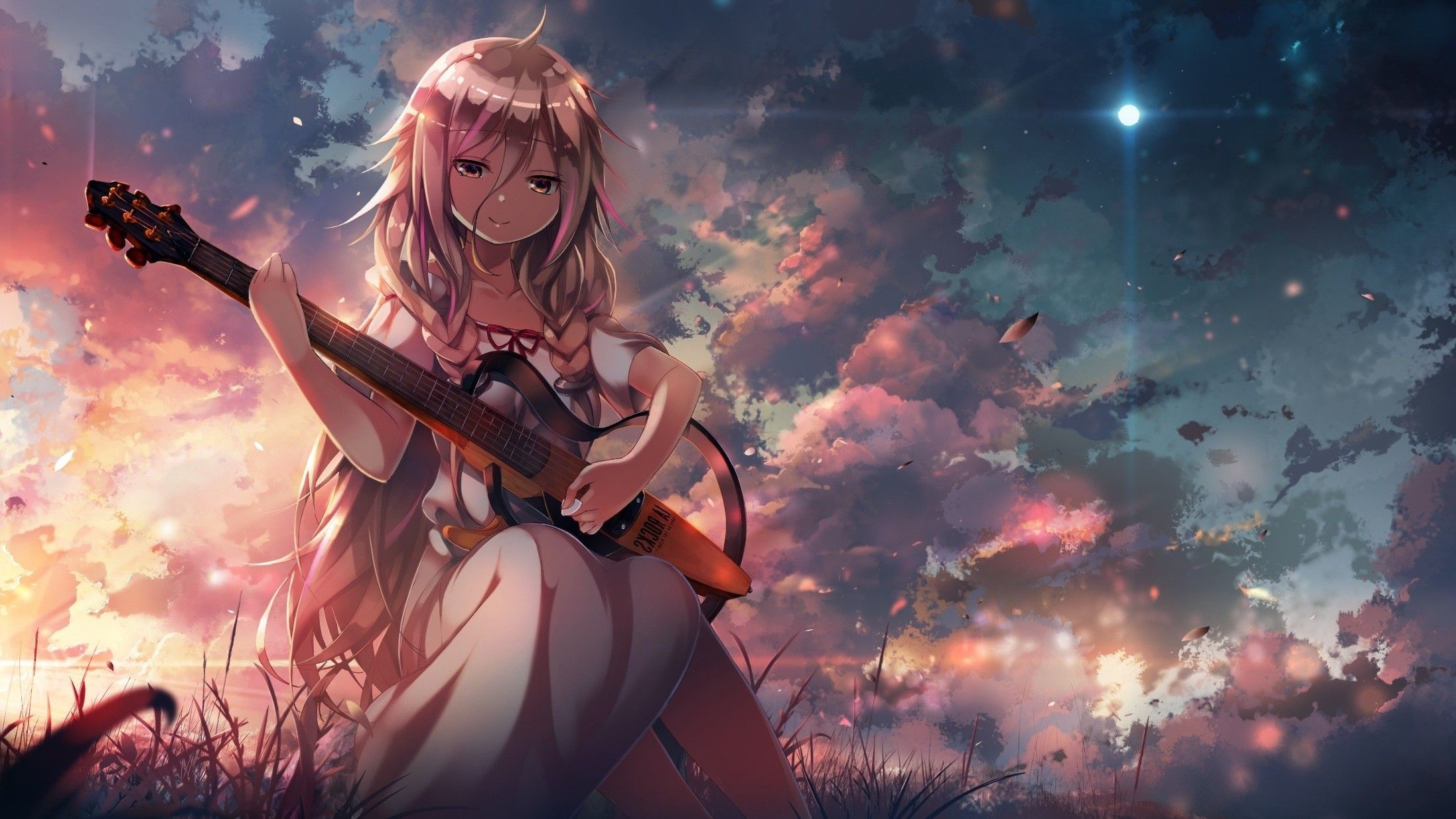 2200x1240 Vocaloid, Anime Girls, Guitar, IA (Vocaloid), Clouds, Grass, Sunset Wallpaper HD / Desktop and Mobile Background, Desktop