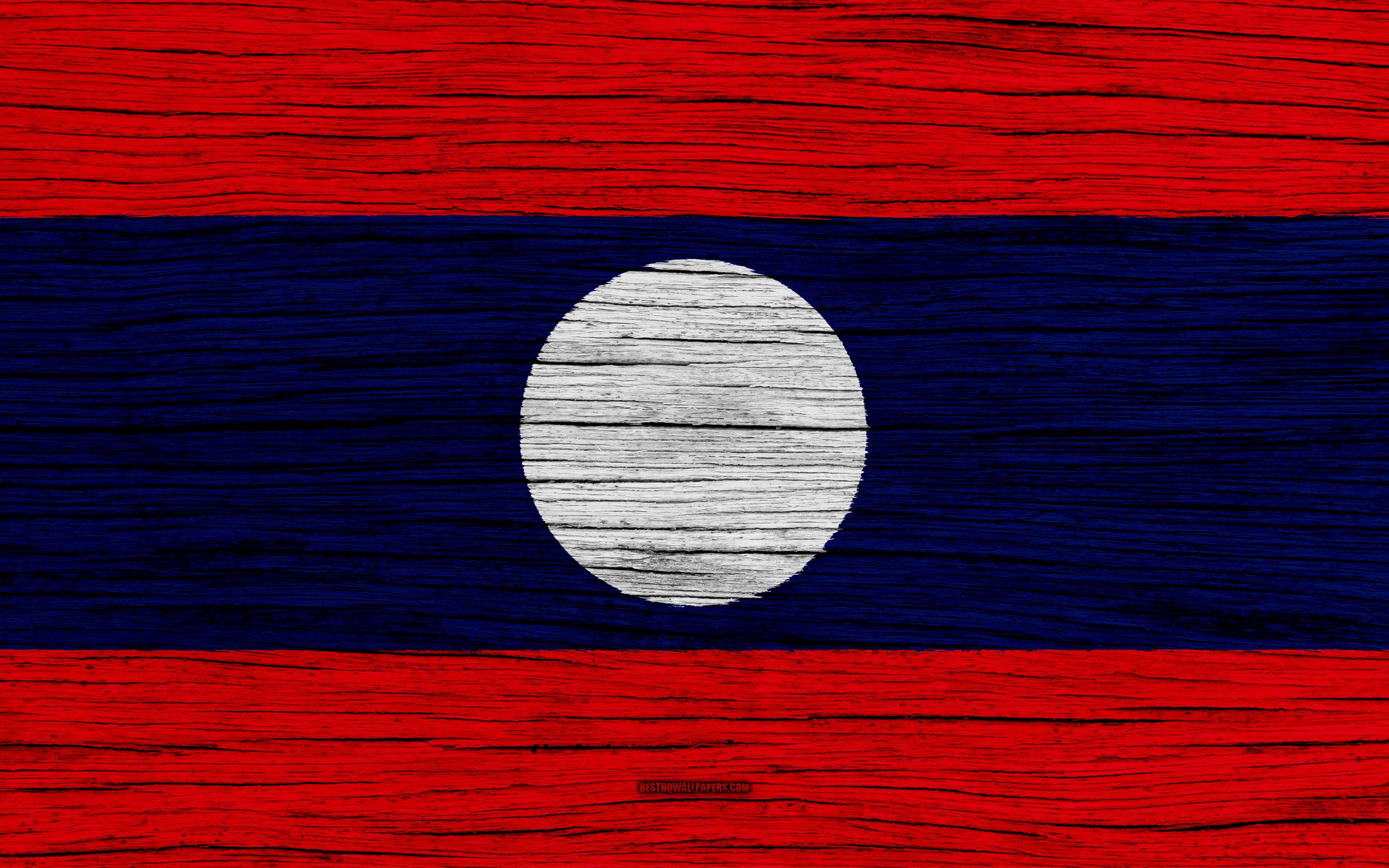 3840x2400 Download wallpaper Flag of Laos, 4k, Asia, wooden texture, Laotian, Desktop