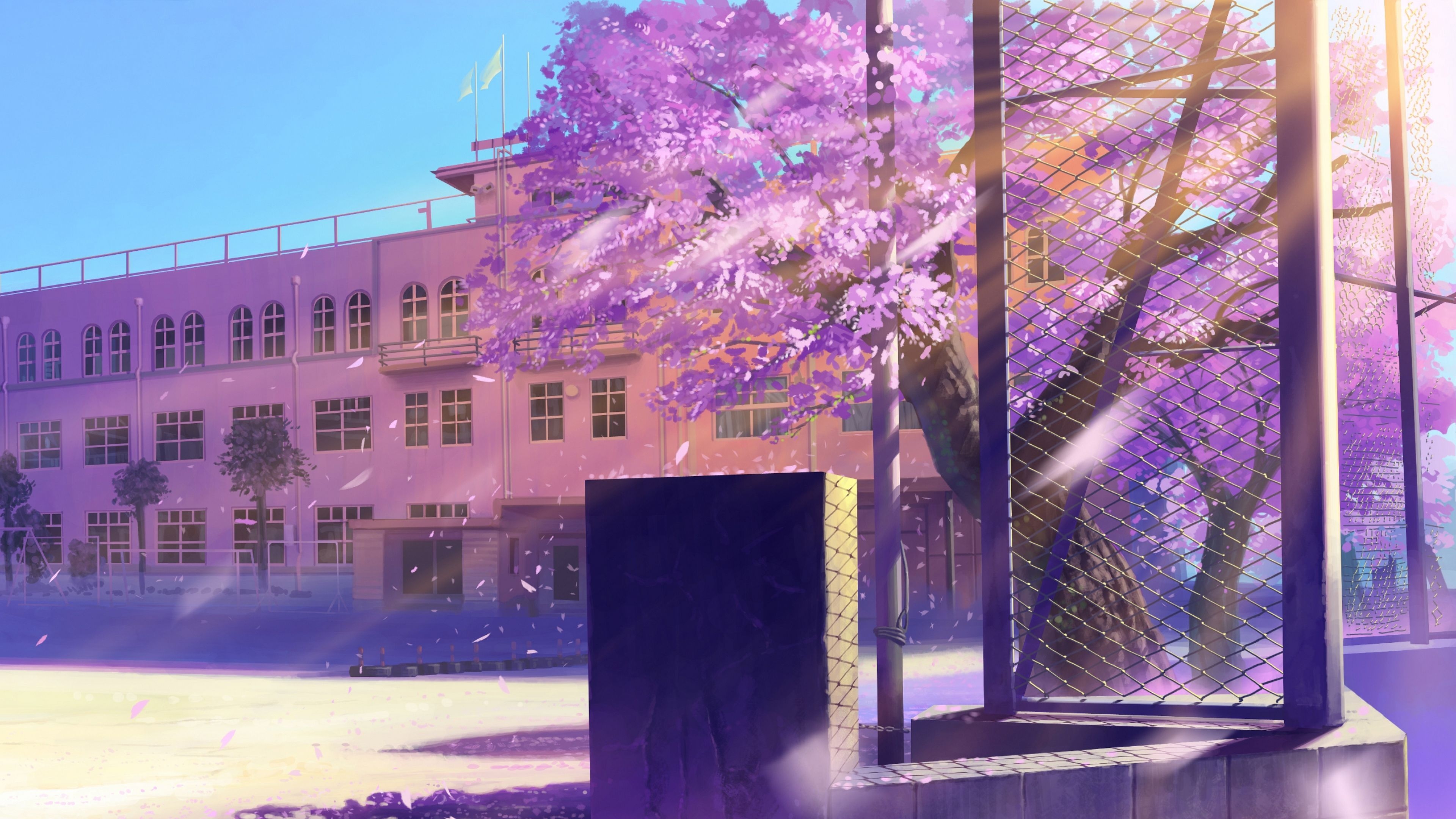 3840x2160 Wallpaper anime, school, winter street. Anime scenery, Desktop