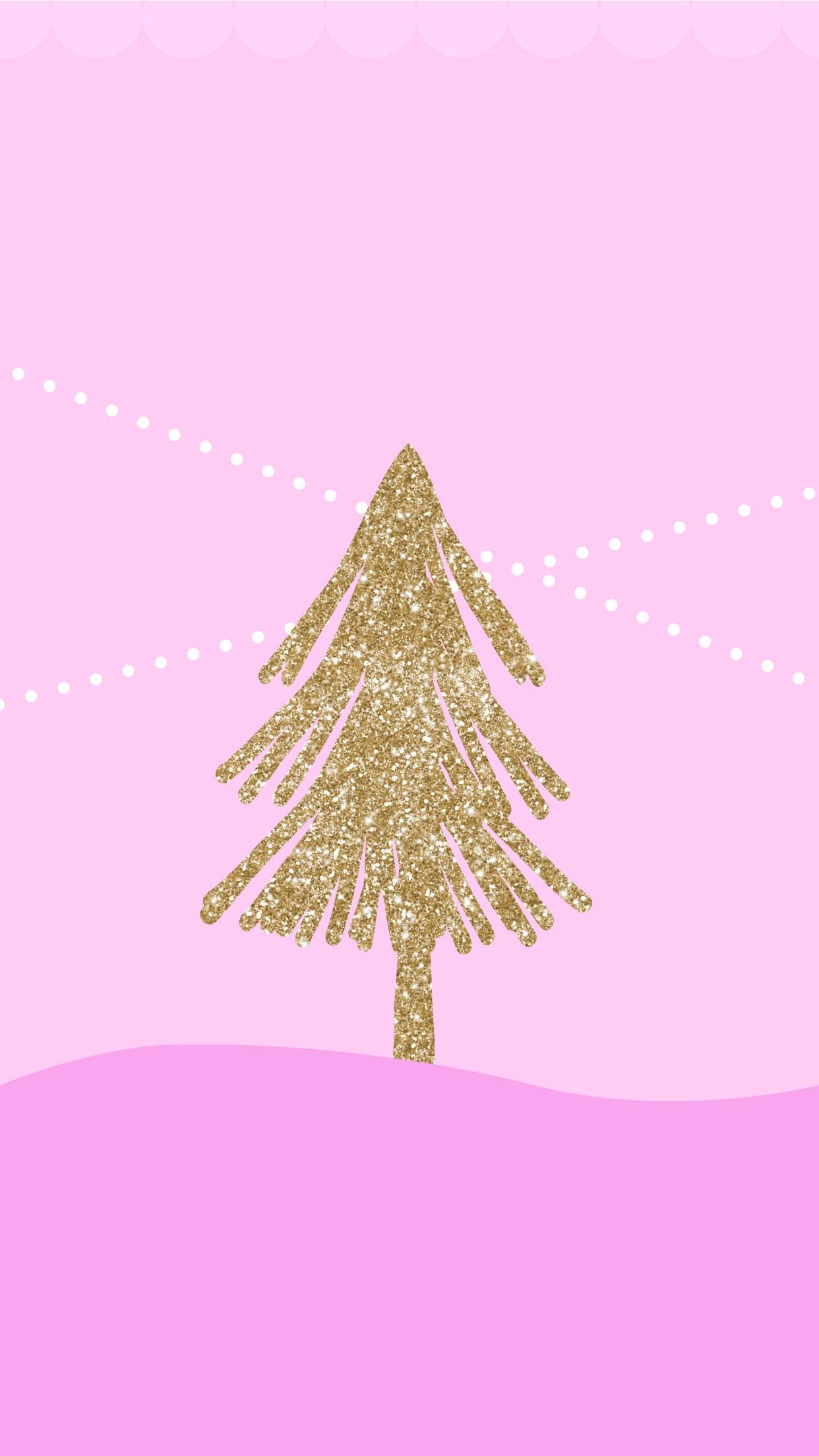 1250x2210 Digital Christmas Wallpaper: Glittery Christmas Tree Pink Fantasia, Phone