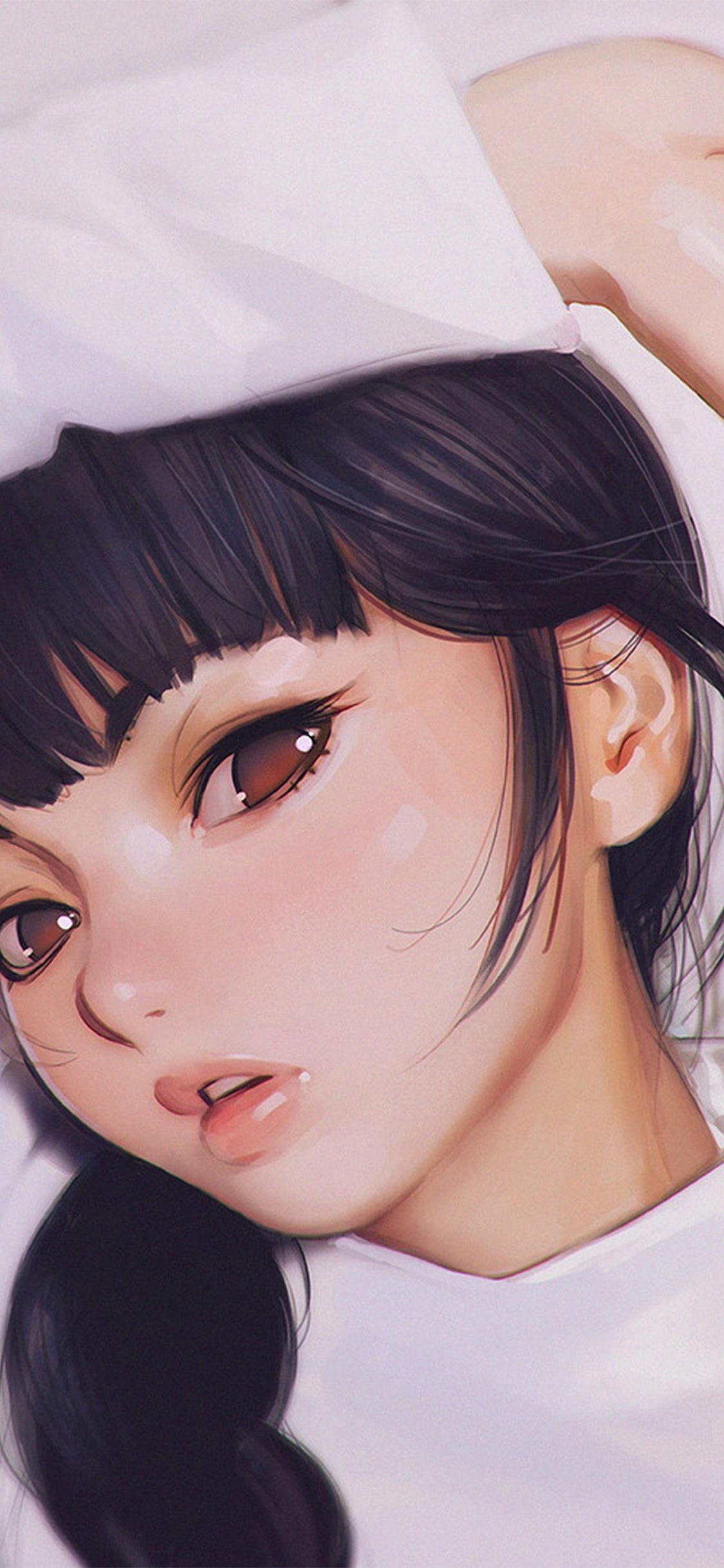 1130x2440 Girl shy cute illustration art iPhone X Wallpaper Free Download, Phone