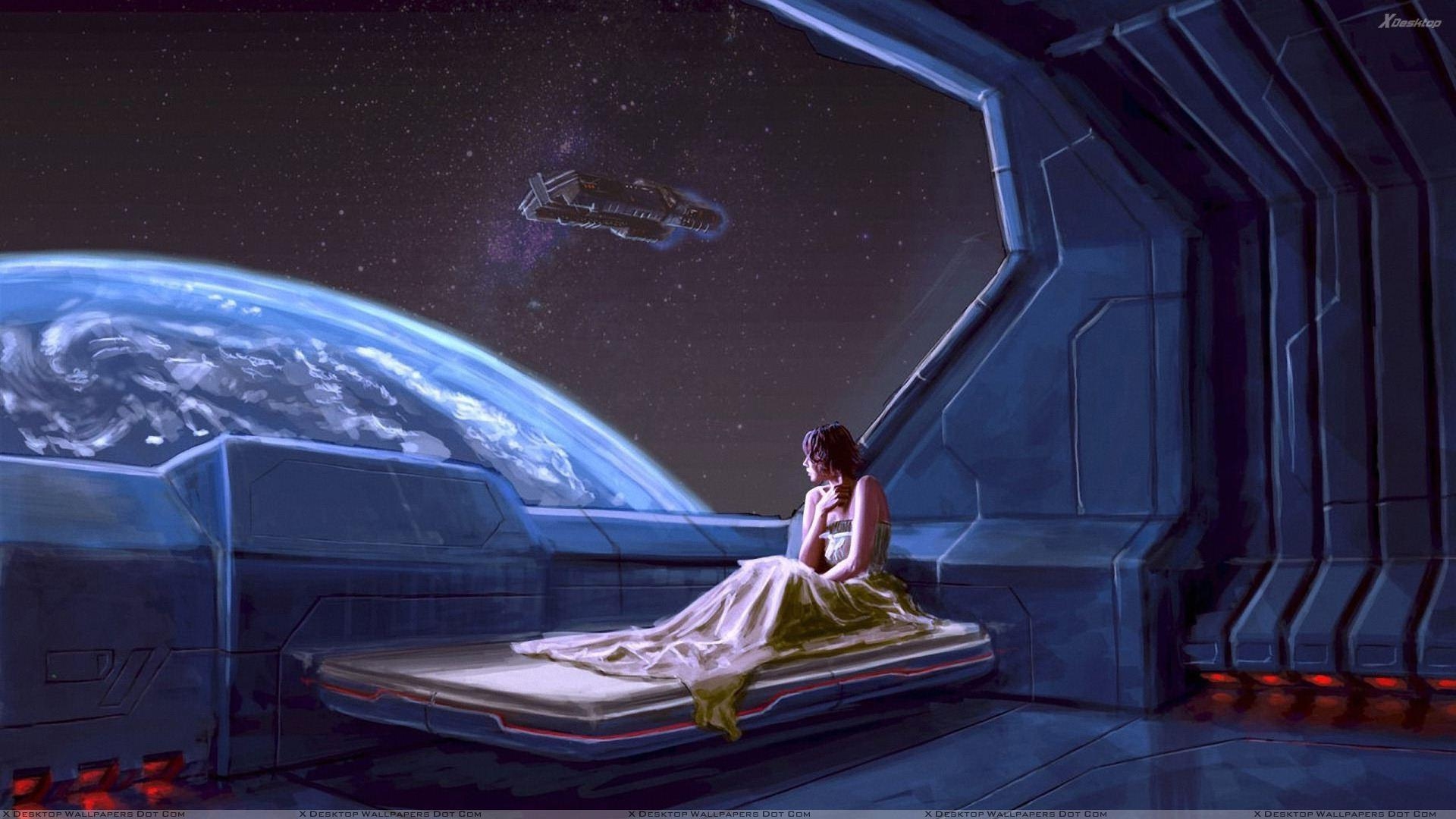 1920x1080 Alone Girl Sitting In A Spaceship Wallpaper, Desktop