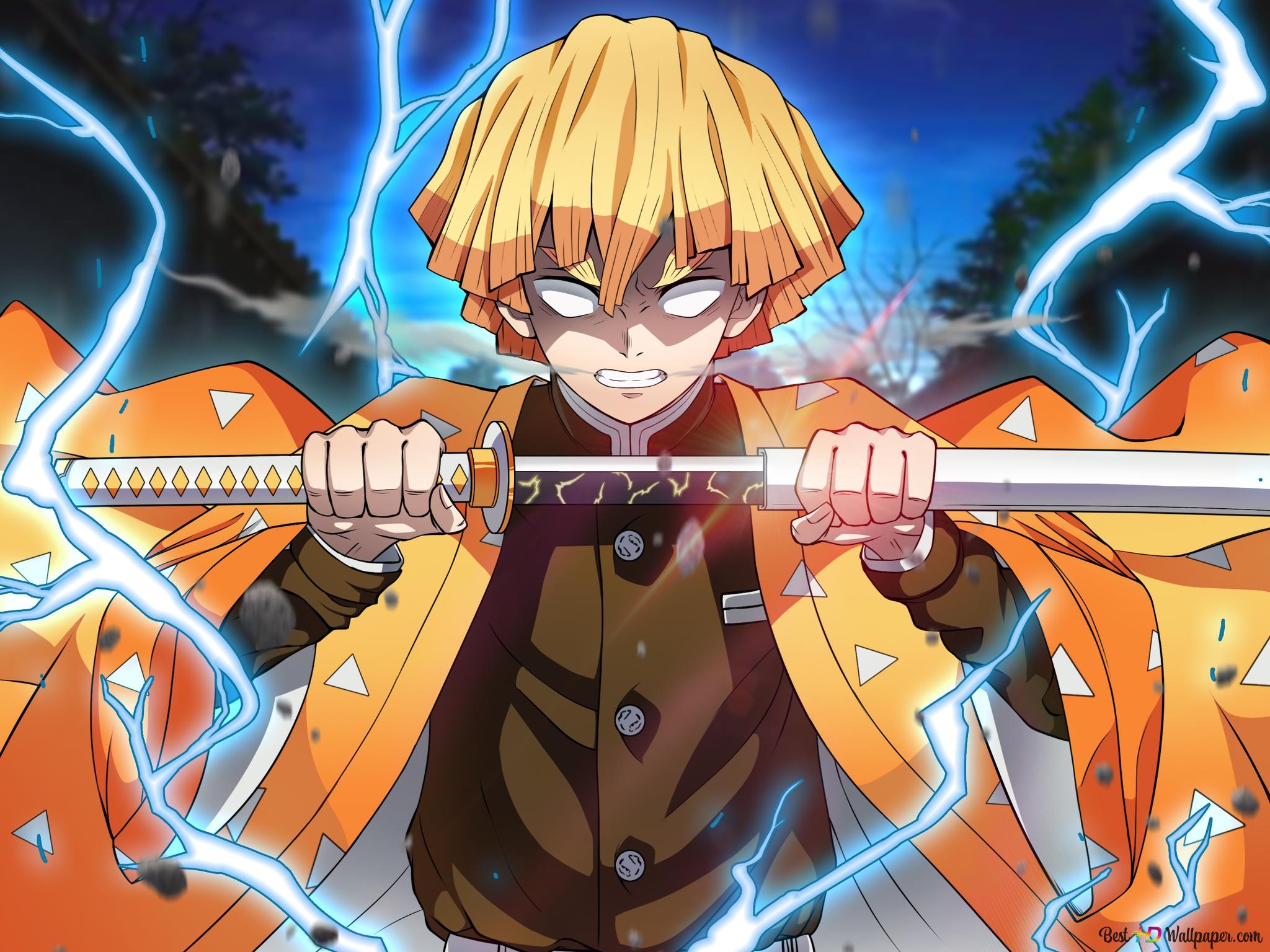 2050x1540 Demon slayer zenitsu agatsuma 1. form six fold lighting 2K wallpaper download, Desktop