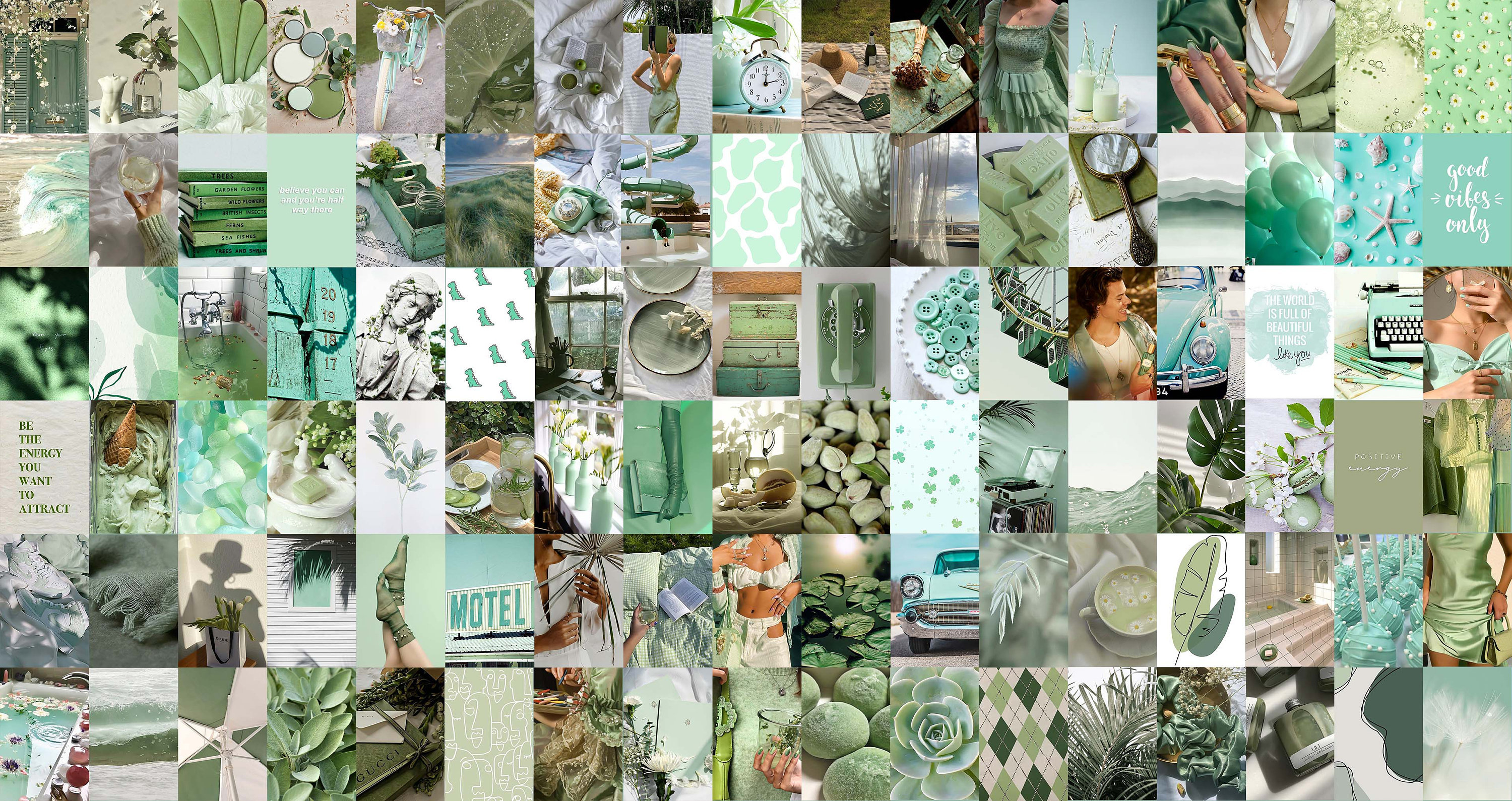 3000x1590 SAGE GREEN Wall Collage Kit Aesthetic Wall Collage Kit, Desktop