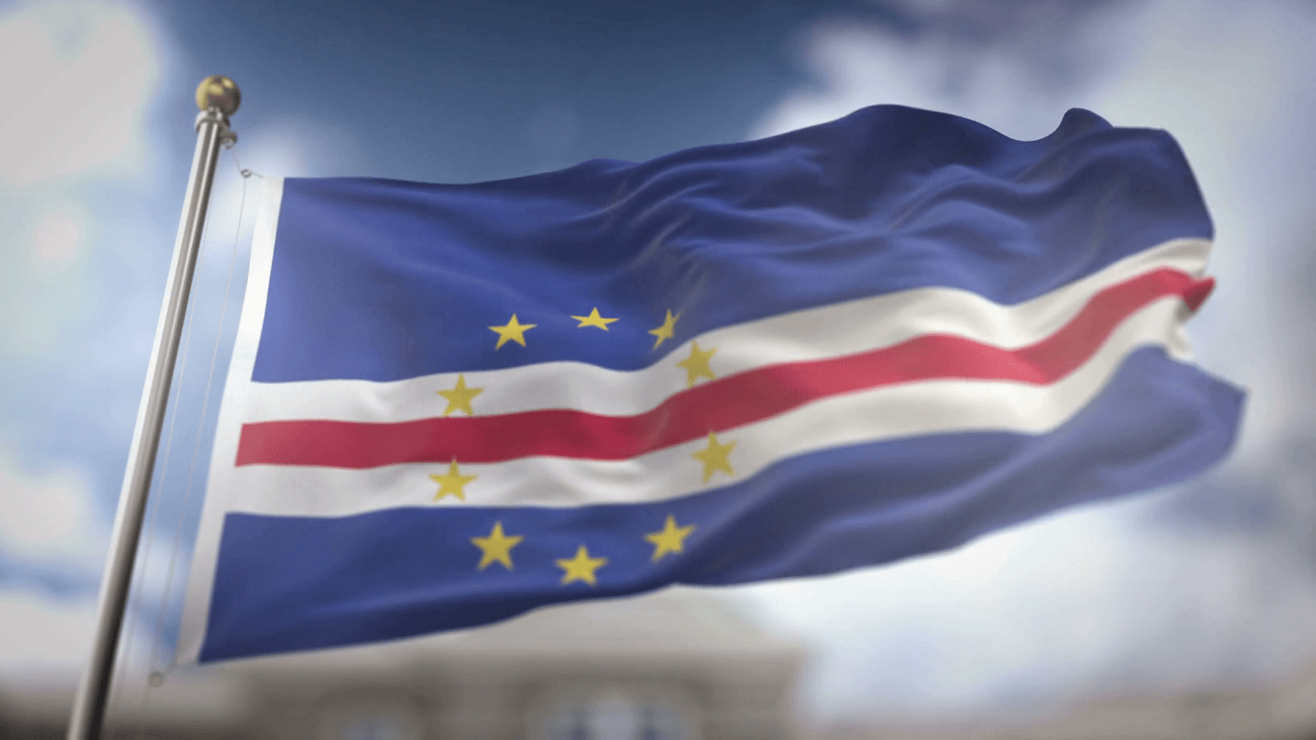 1920x1080 Cape Verde Flag Waving Slow Motion 3D Rendering Blue Sky Background, Desktop