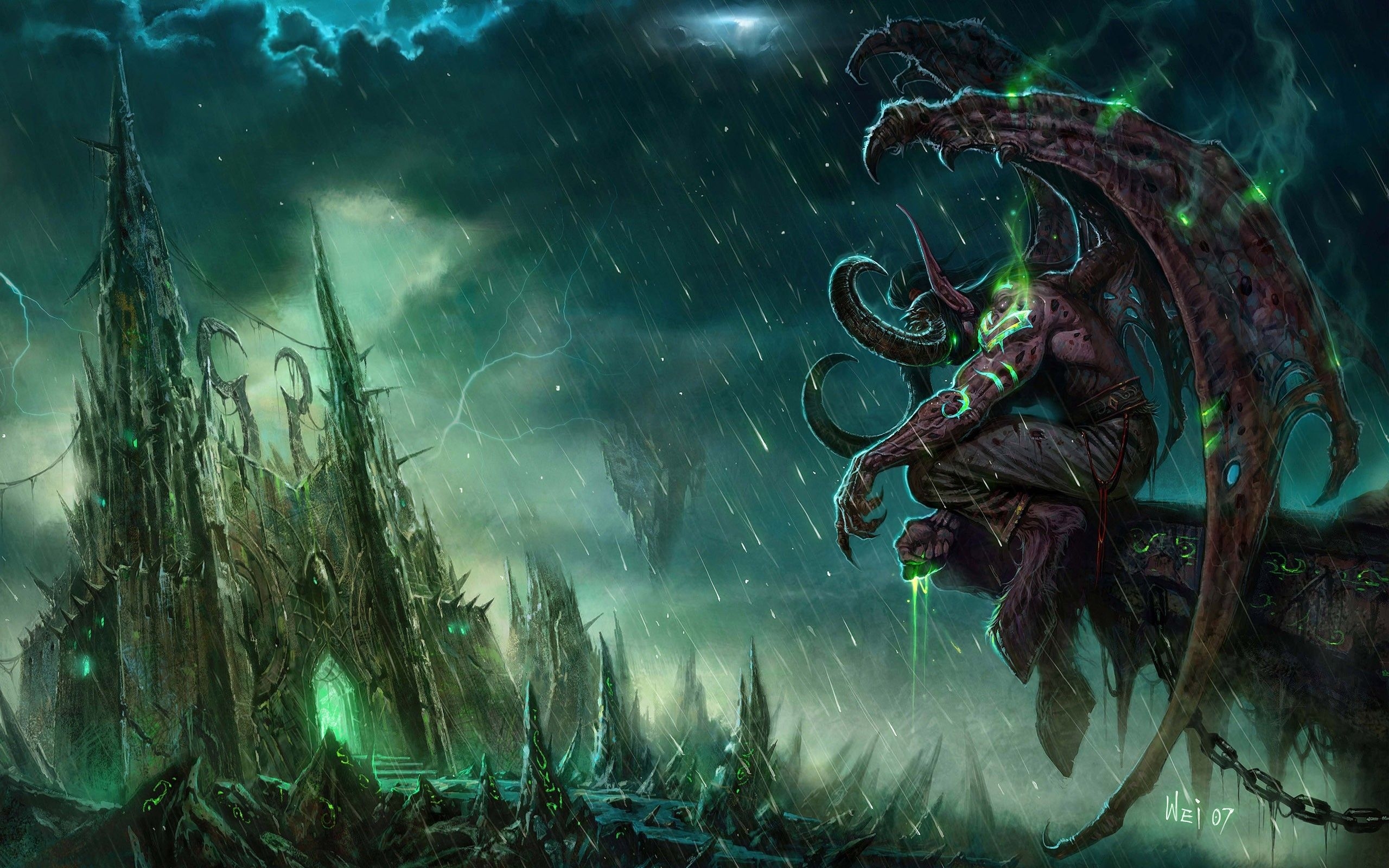 2560x1600 Download wallpaper Illidan, warrior, rain, World of Warcraft, monster, WoW for desktop with resolution. High Quality HD picture wallpaper, Desktop