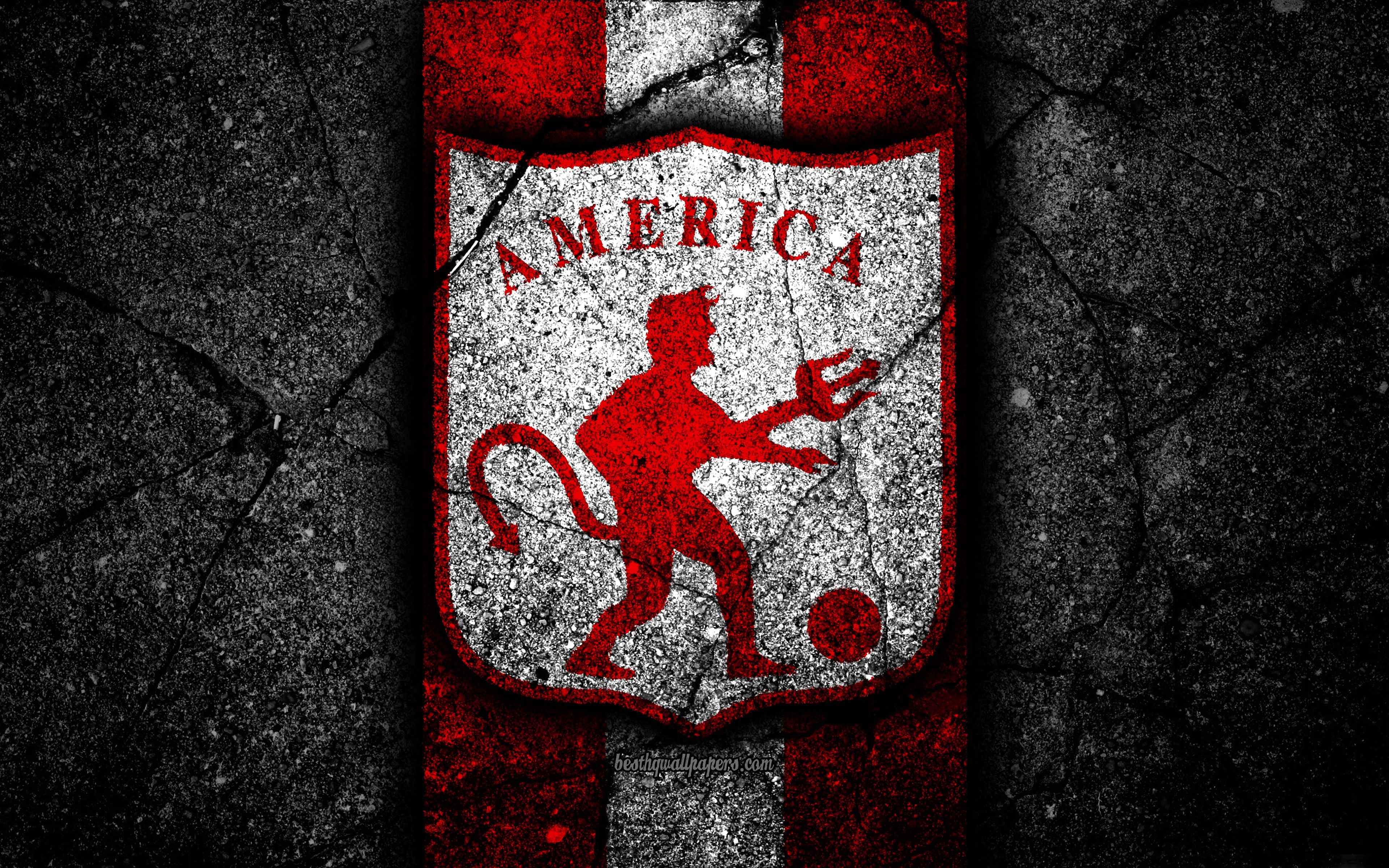 3840x2400 Download wallpaper America de Cali FC, 4k, logo, Colombian football club, black stone, Categoria Primera A, America de Cali, Colombia, football, Liga Aguila, asphalt texture, FC America de Cali for desktop with, Desktop