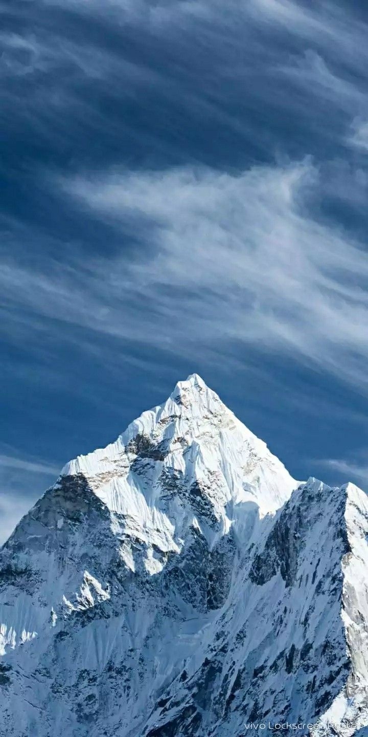 720x1440 Snow Covered Mountain in a Cloudy Blue Sky, Phone