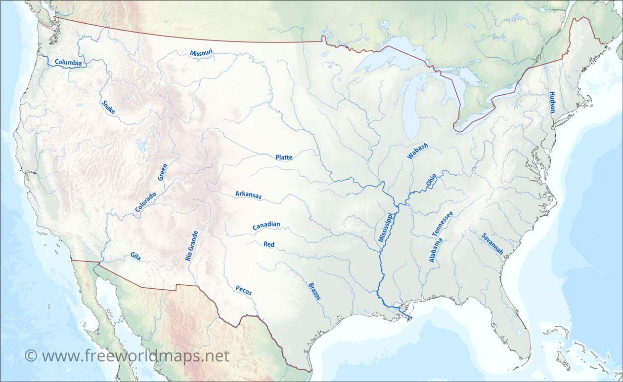 1260x780 US Rivers map, Desktop