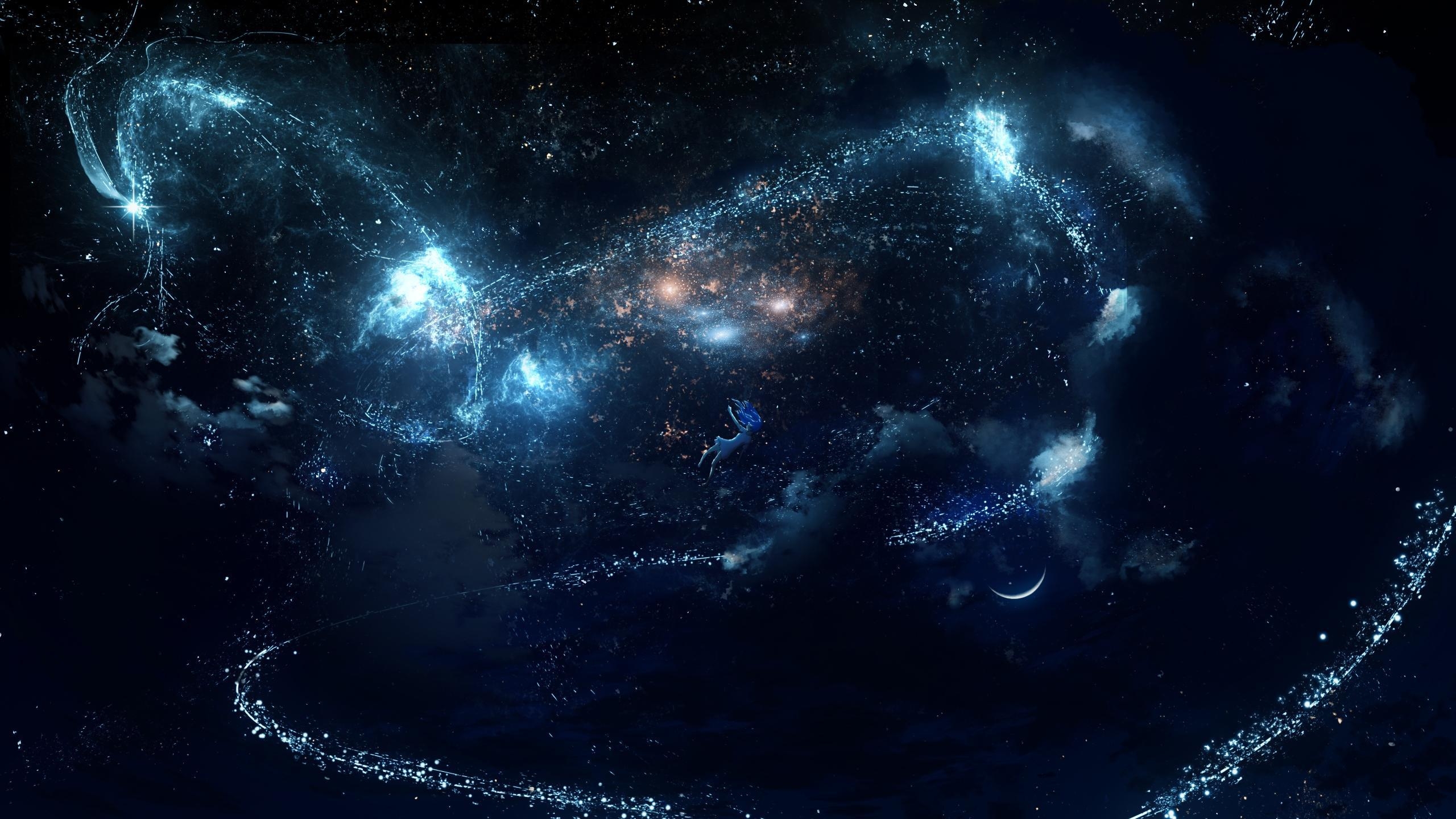 2560x1440 Download  Nebula, Stars, Anime Girl, Falling Down, Space, Desktop