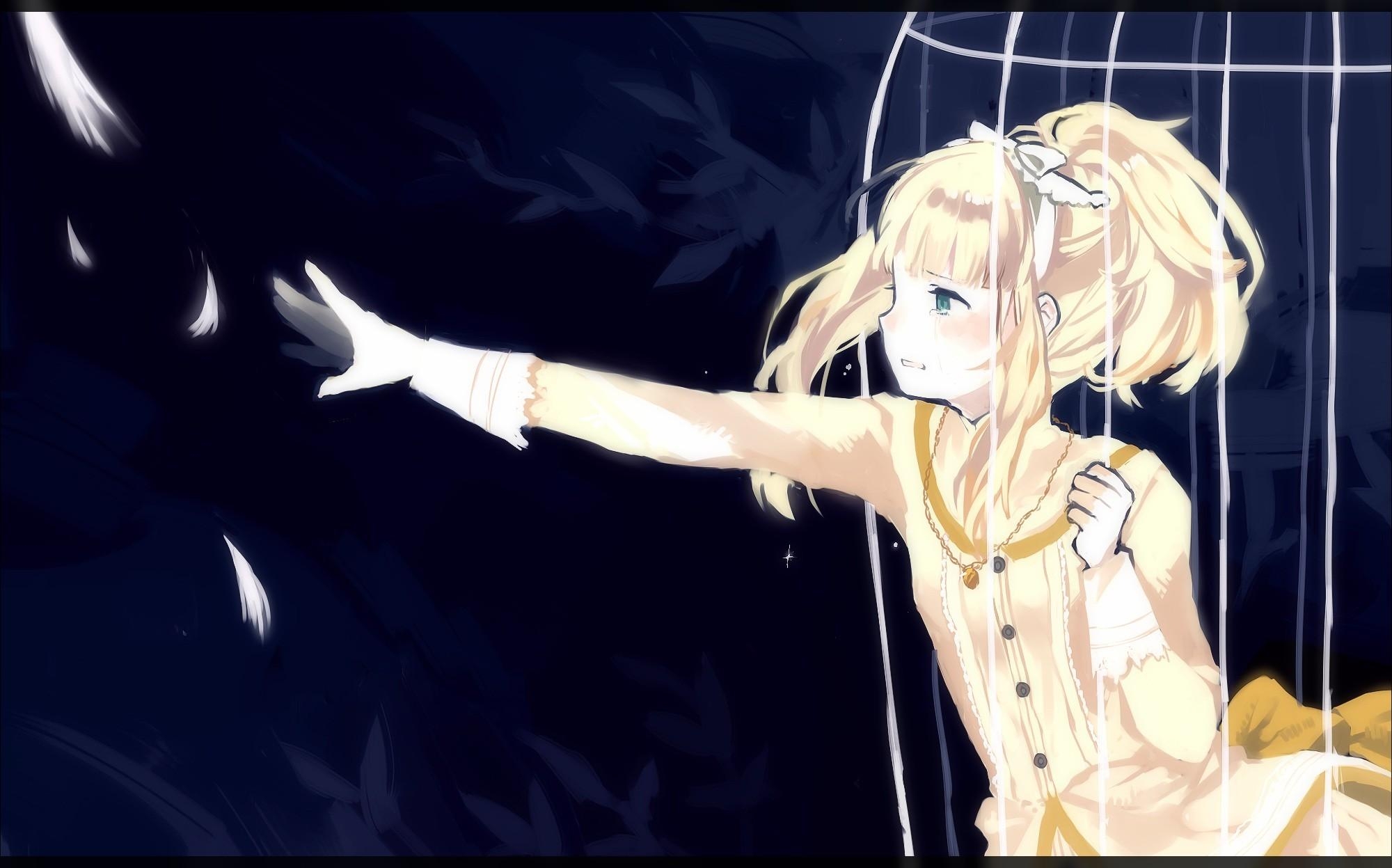 2000x1250 blondes, women, sad, drawings, anime, crying, anime girls wallpaper, Desktop