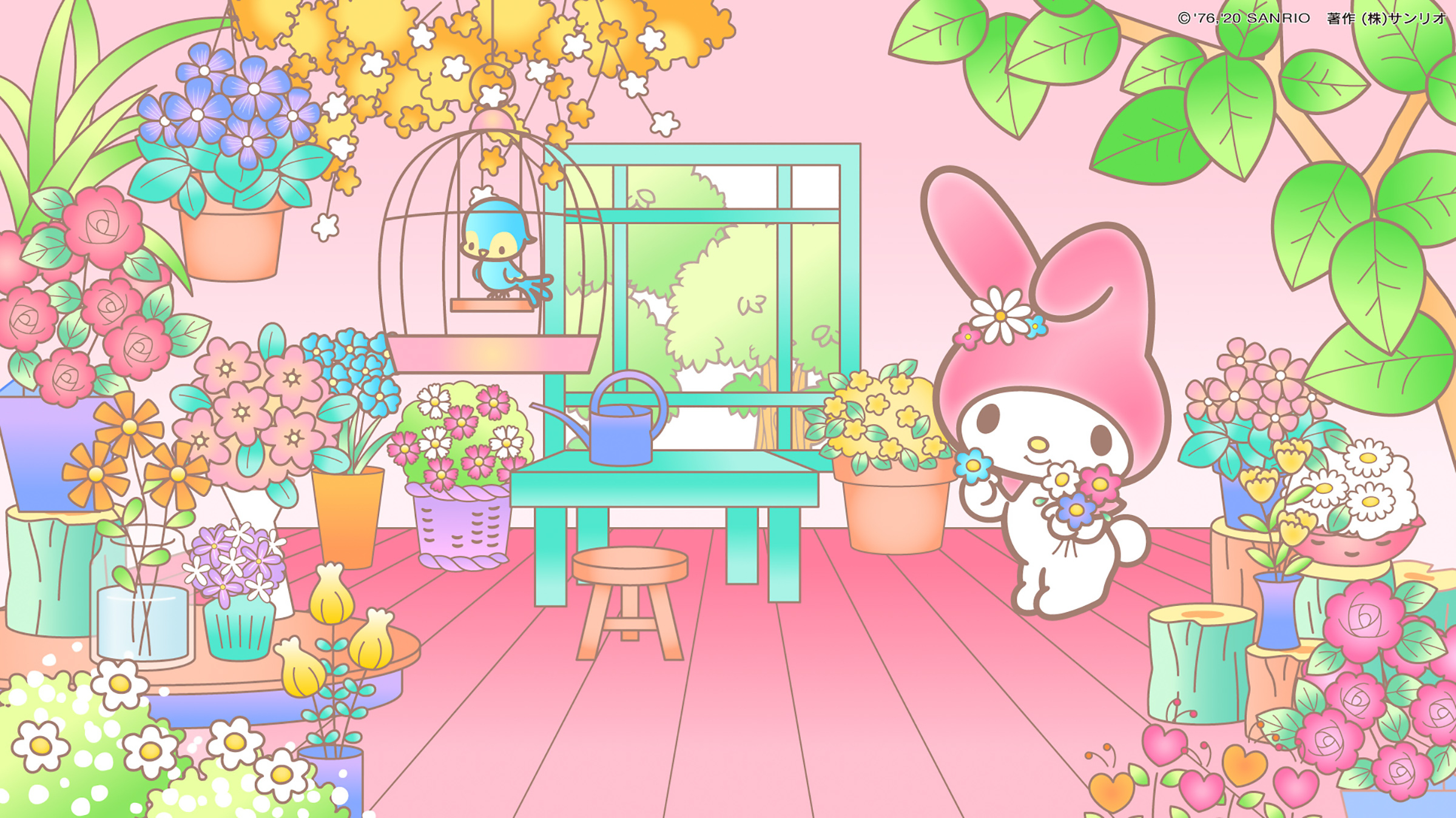 2400x1350 My Melody Bright Flower Shop Wallpaper, Desktop