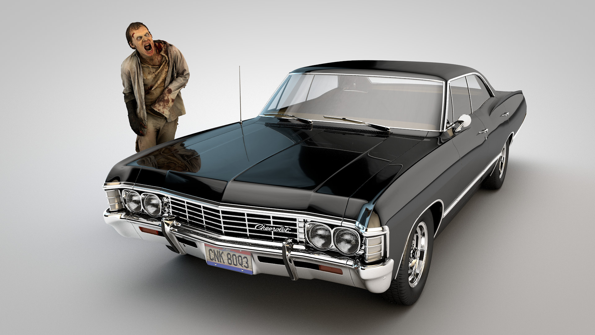 1920x1080 Supernatural the Winchester boys' 1967 Impala with Zombie, Troy Benesch, Desktop