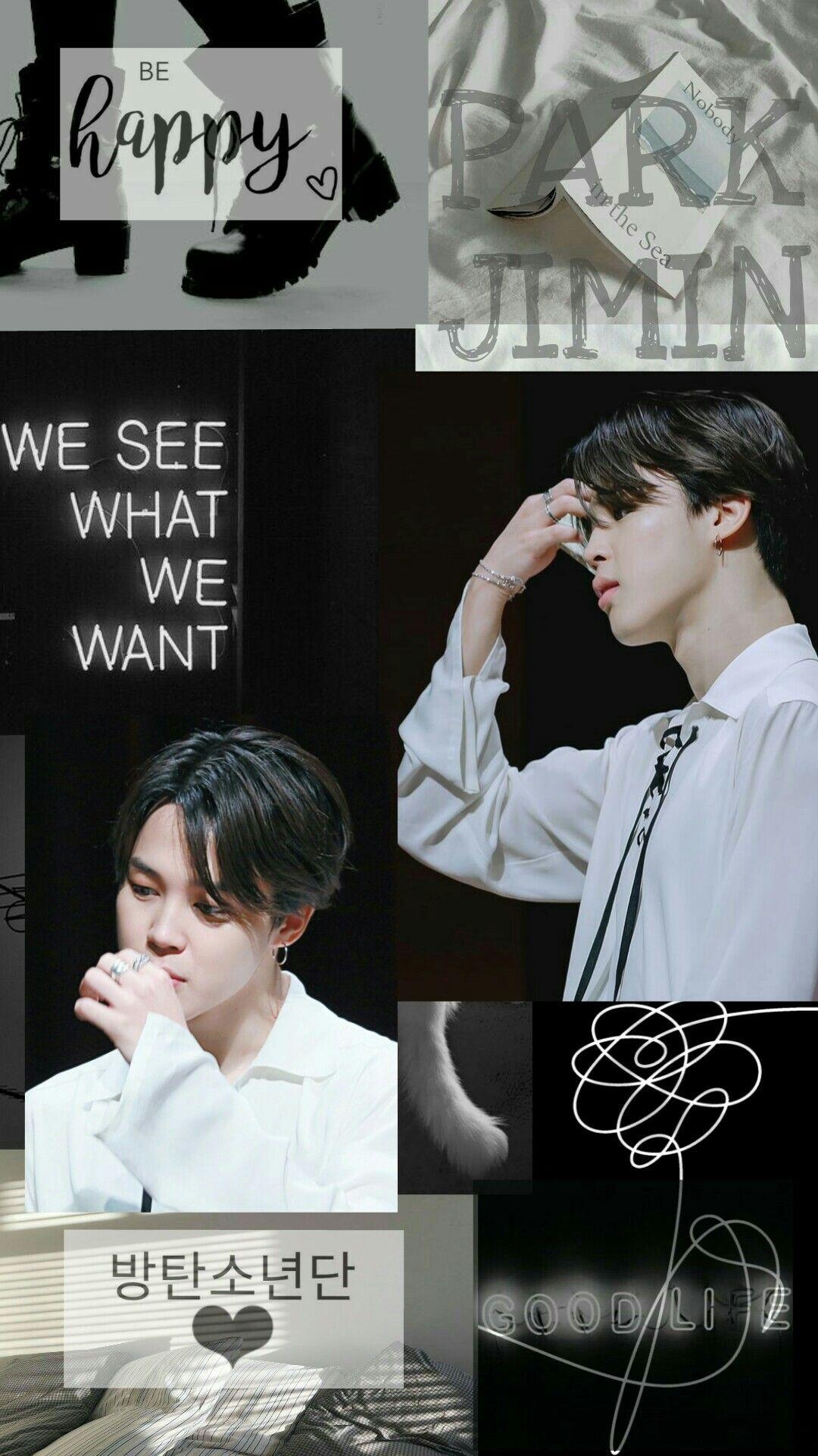 1080x1920 Wallpaper lockscreen bts park jimin black white aesthetic, Phone