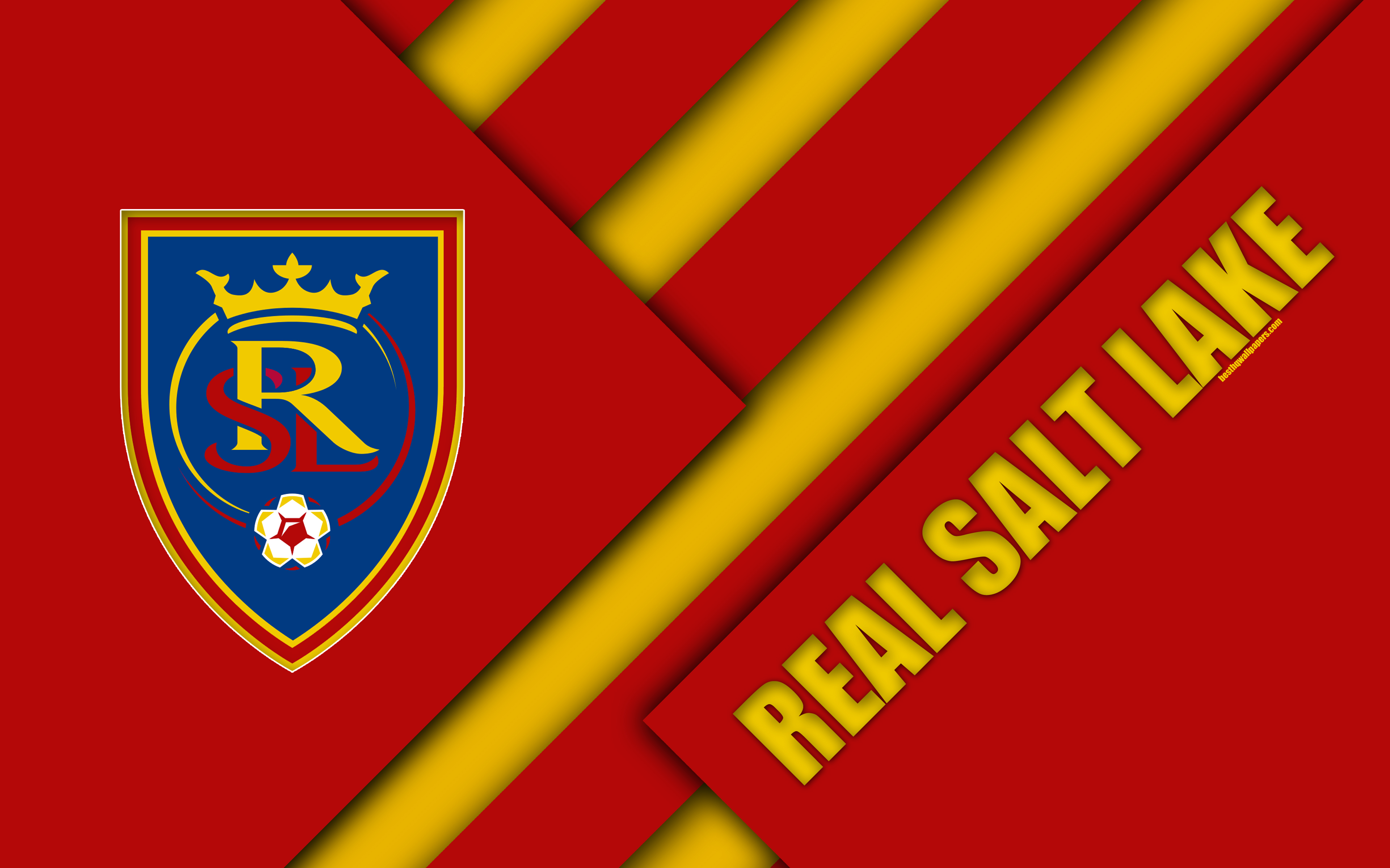 3840x2400 Download wallpaper Real Salt Lake, material design, 4k, logo, Desktop