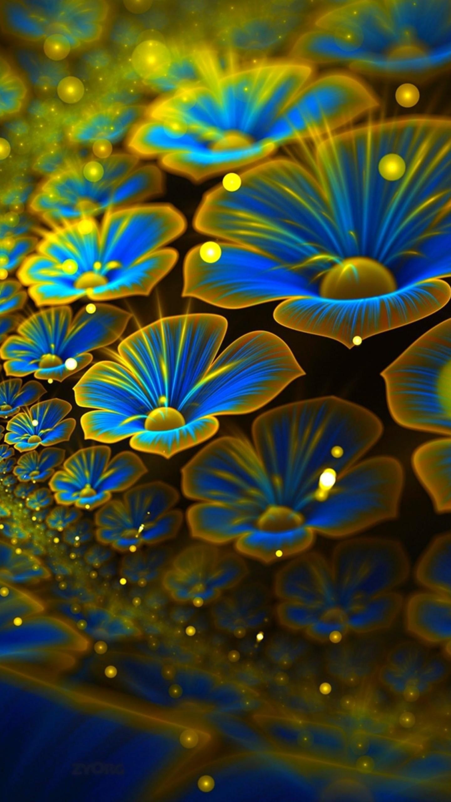 1440x2560 Wallpaper abstract, flowers, 4k, 5k, android wallpaper, blue, Phone