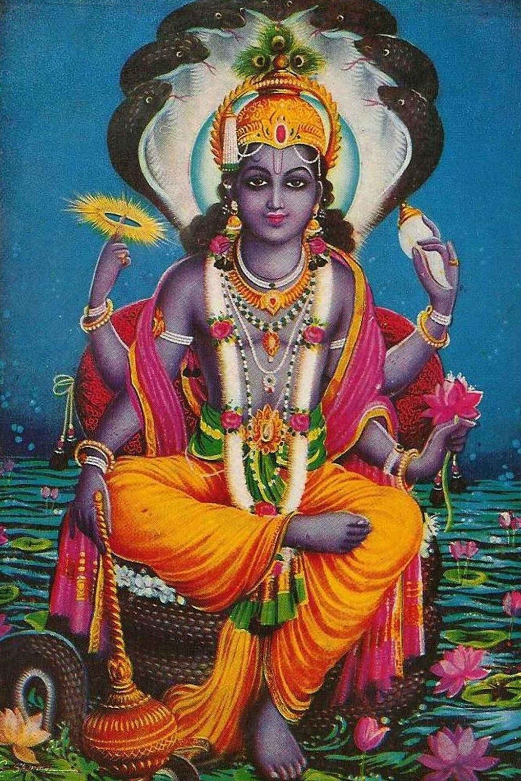 1070x1600 Lord Vishnu Sitting On Snake Wallpaper, Phone