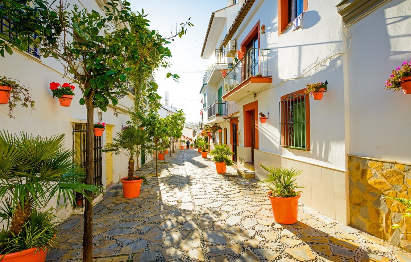 1340x850 Photo Wallpaper Summer, Trees, Street, Spain, Spain, Desktop