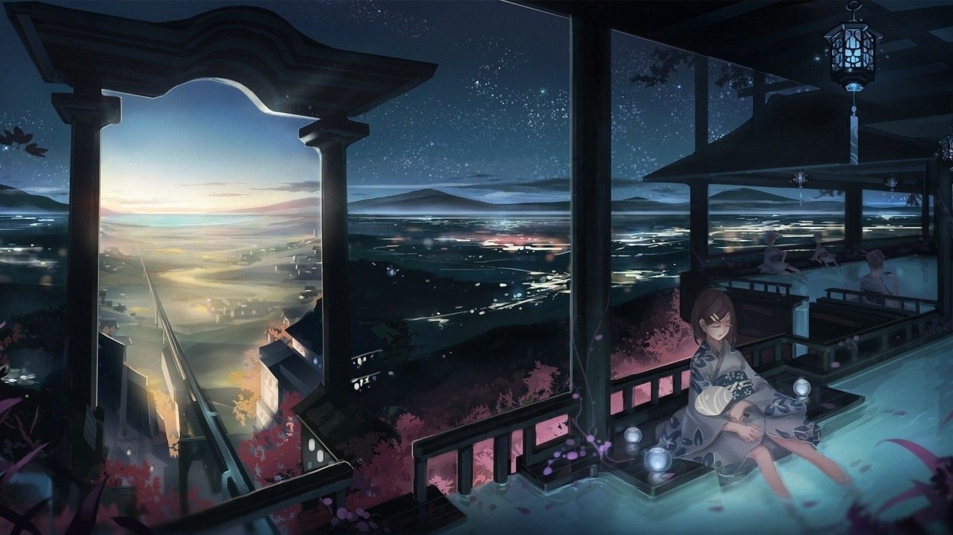 1370x770 #Japan, #night, #original characters, #landscape, #anime, wallpaper. Mocah.org HD Desktop Wallpaper, Desktop