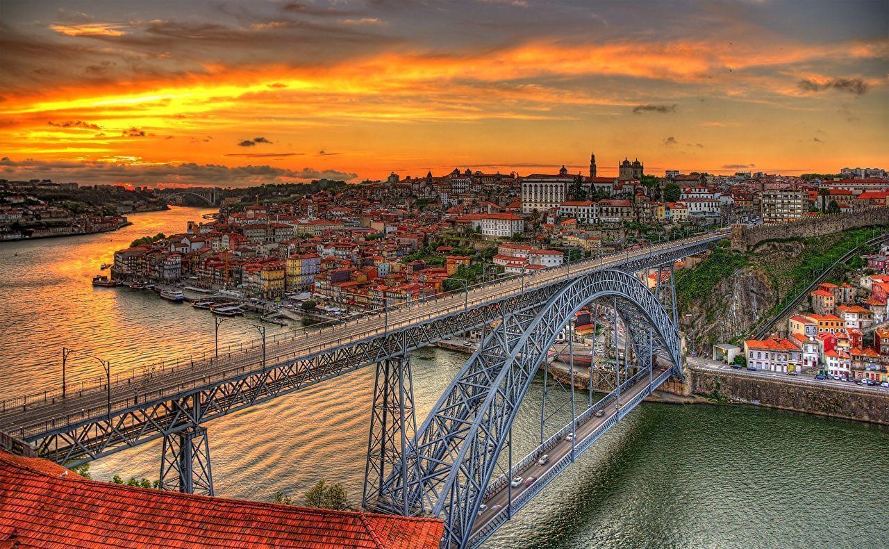 1280x790 image Porto Portugal Canal Bridges Sunrises and sunsets Cities, Desktop