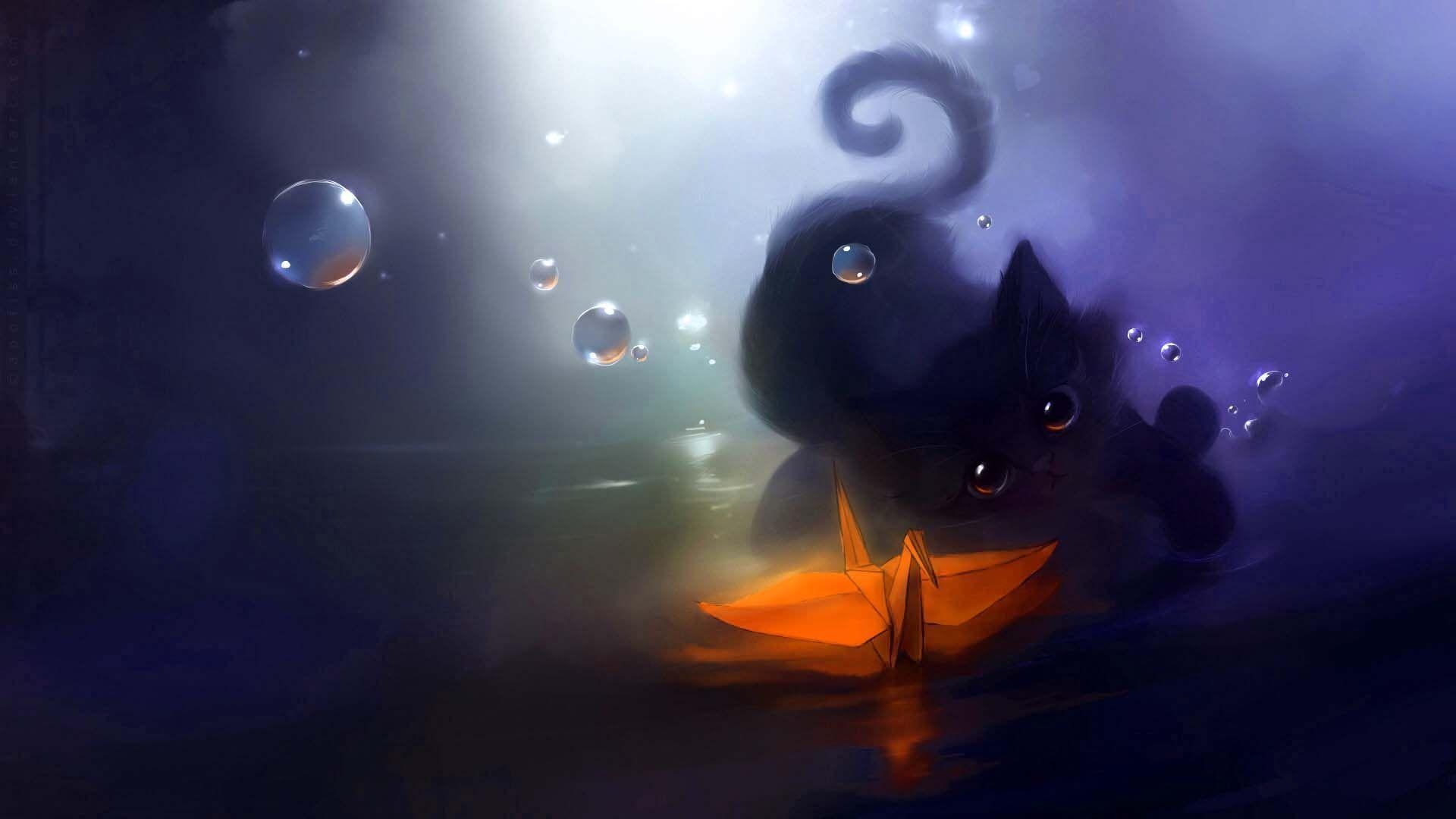 1920x1080 Anime Cat Wallpaper by Judit Mowett, GoldWallpaper, Desktop