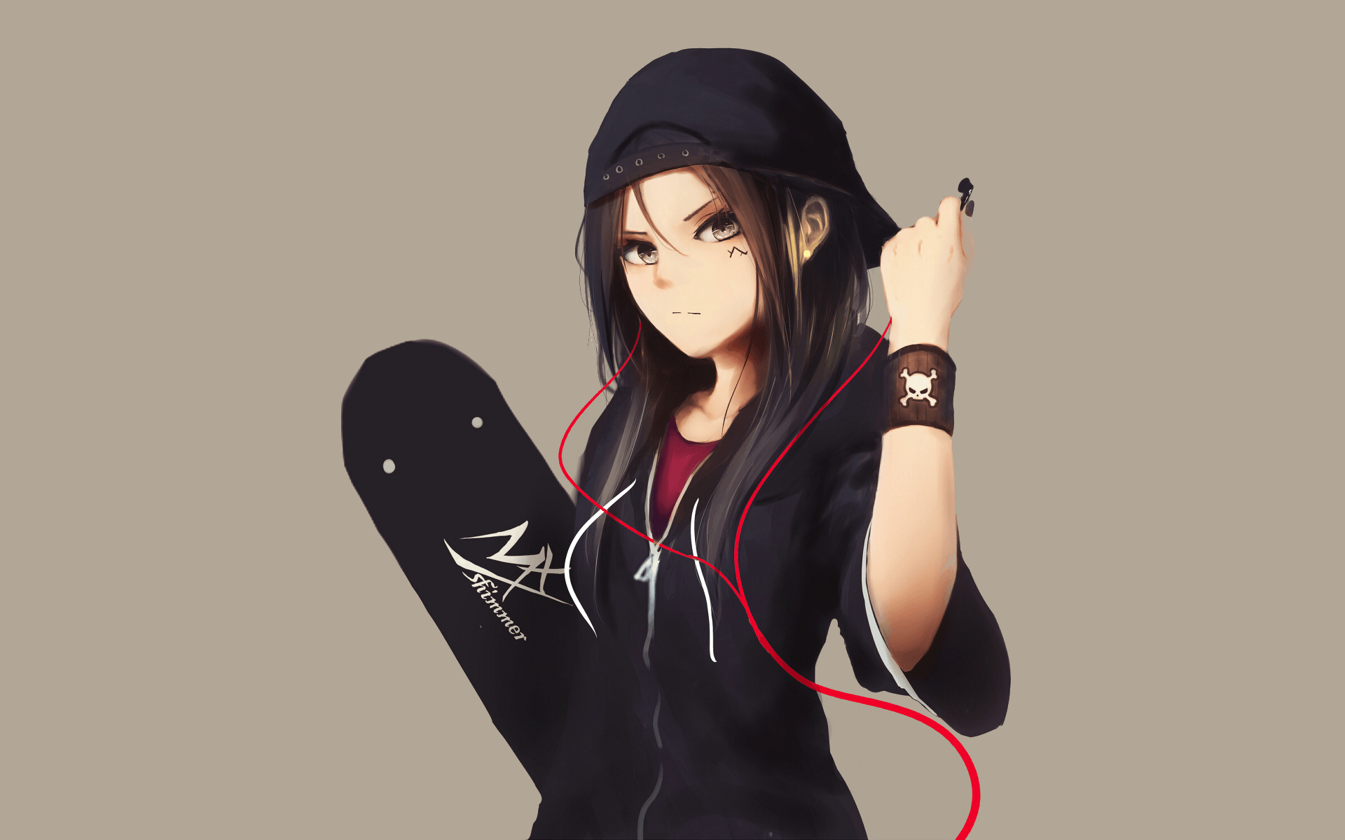 1920x1200 Skateboard, Black Hair, Original (Anime), Black Eyes, Desktop