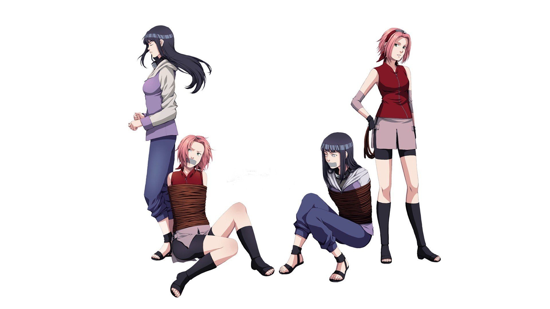 1920x1080 Haruno Sakura Naruto: Shippuden Hyuuga Hinata bound simple background anime girls white background wallpaperx1080, Desktop